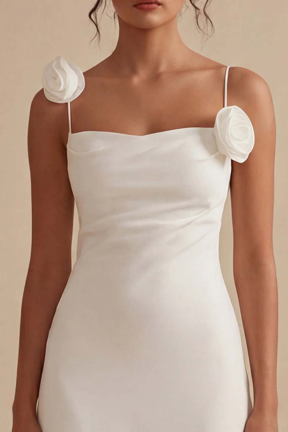 Sheath Spaghetti Straps Little White Dress with 3D Flowers - Image 3