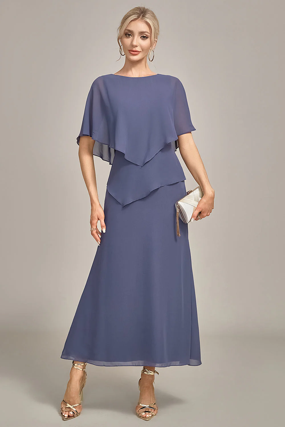 Sheath Stormy Chiffon Boat Neck Long Choir Dress - Image 2