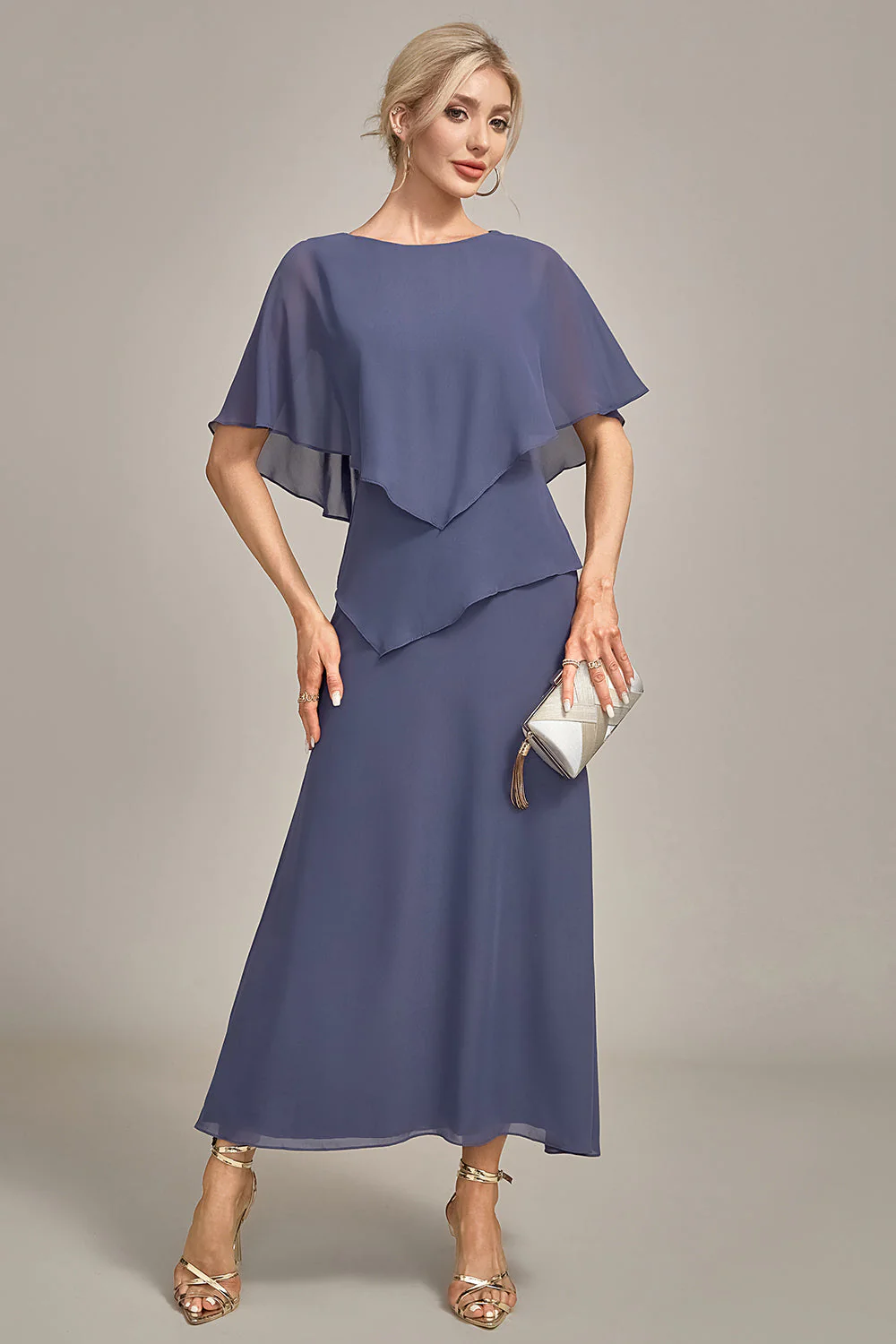Sheath Stormy Chiffon Boat Neck Long Choir Dress - Image 4