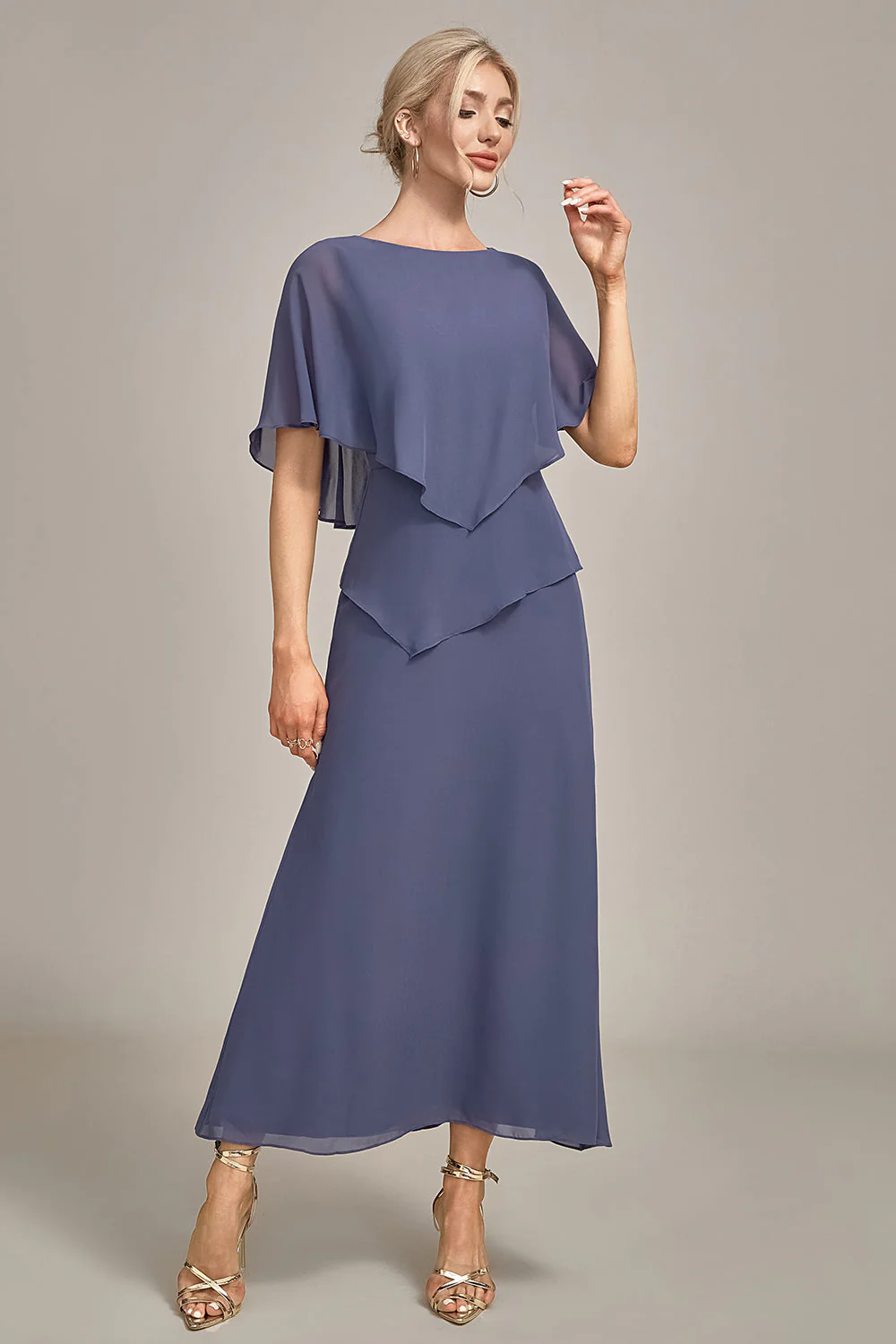 Sheath Stormy Chiffon Boat Neck Long Choir Dress - Image 6