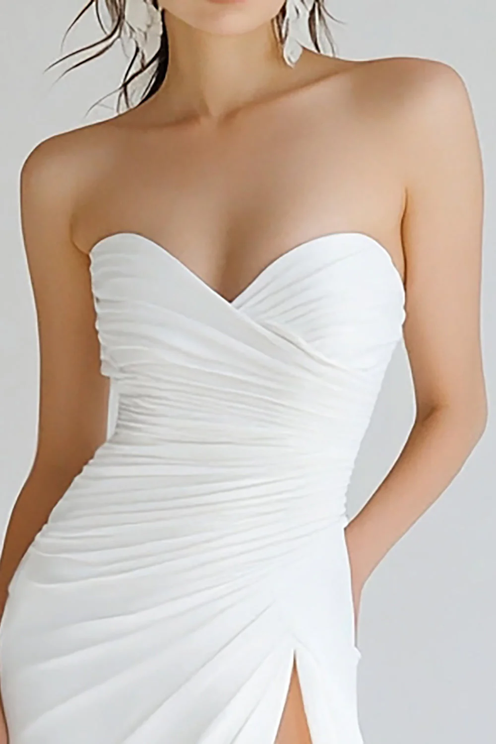 Sheath Sweetheart White Long Wedding Dress With Slit - Image 2