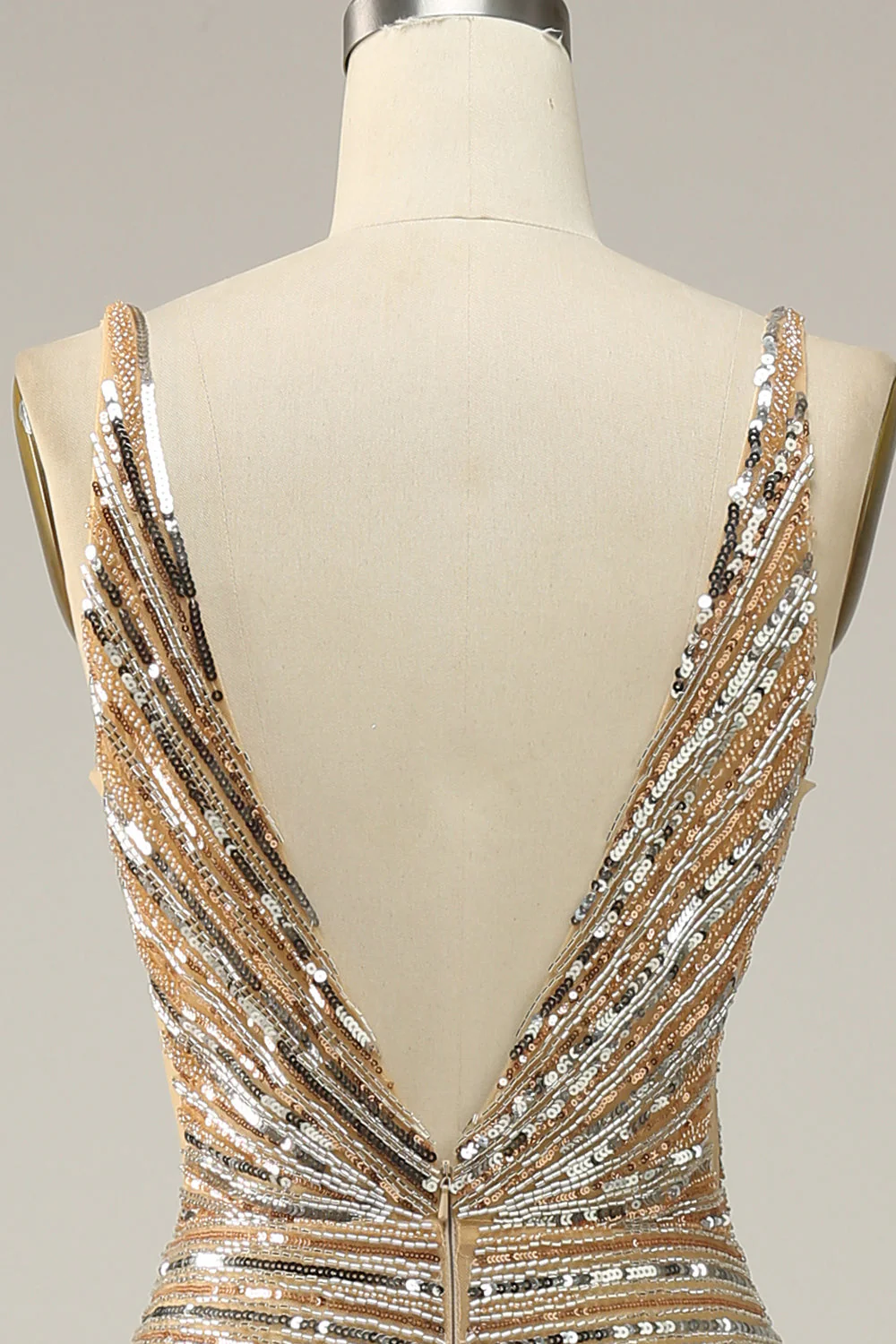 Sheath V Neck Golden Sequins Long Prom Dress with Open Back - Image 5