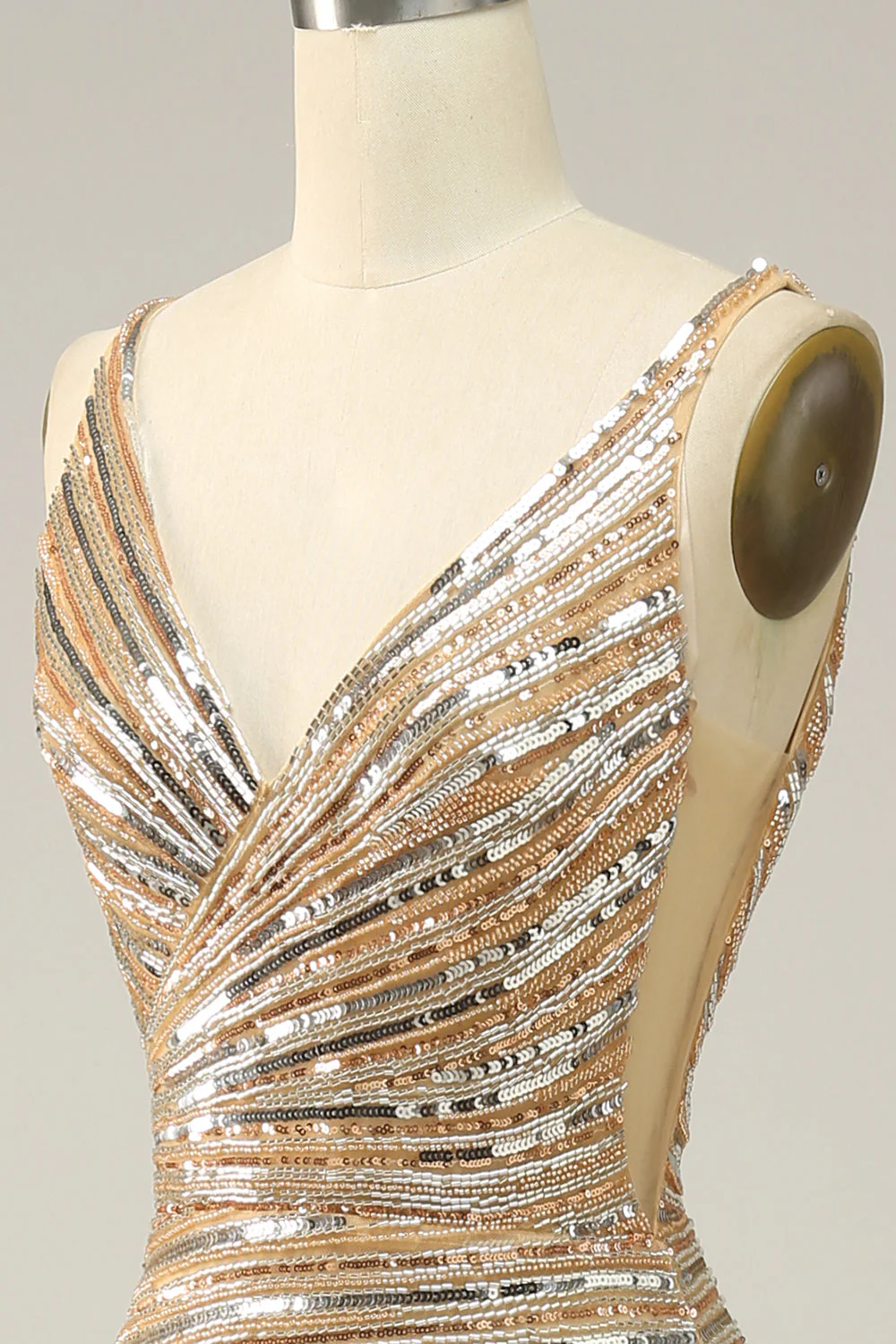 Sheath V Neck Golden Sequins Long Prom Dress with Open Back - Image 6