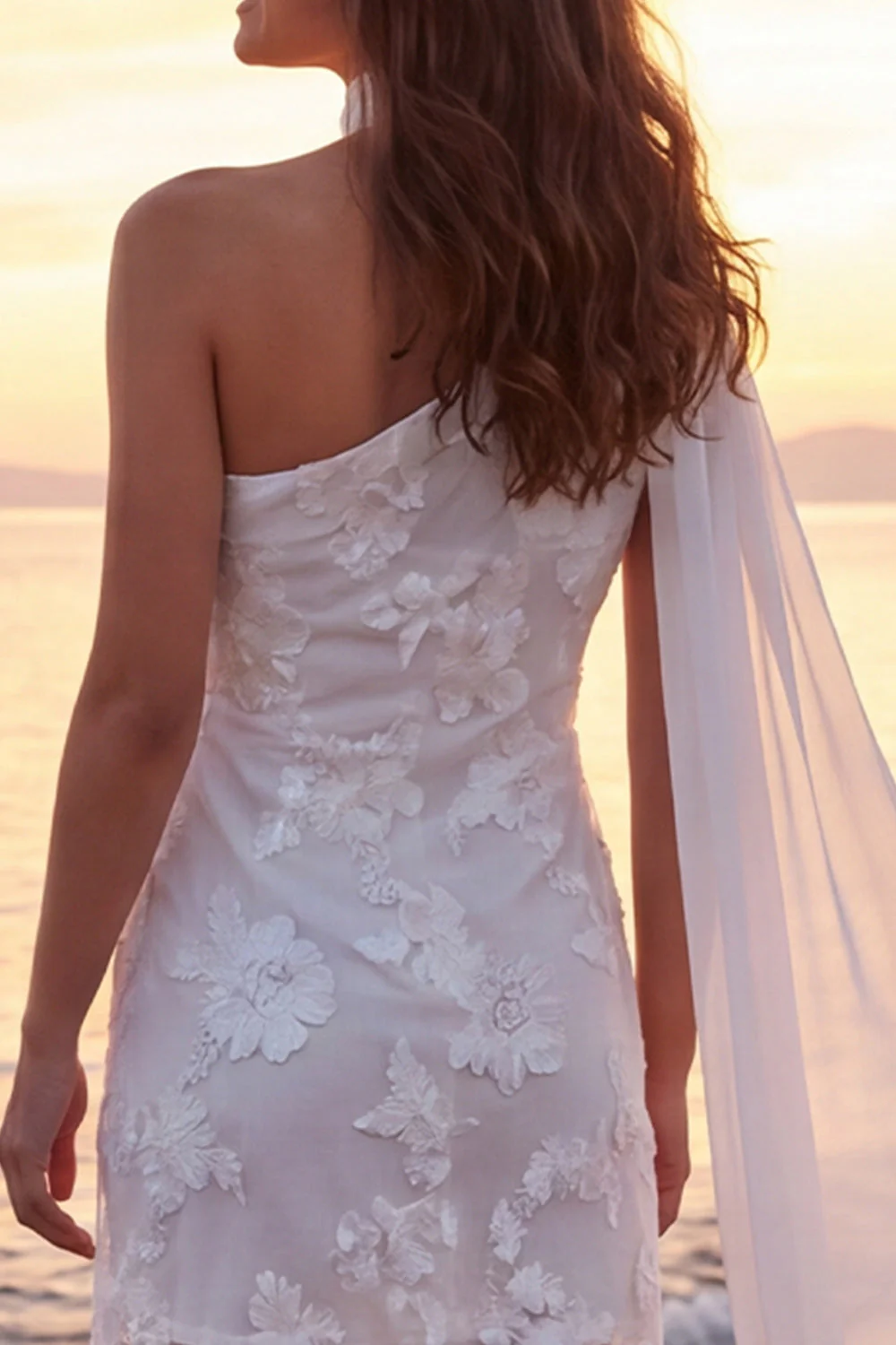 Ivory One Shoulder Floral Bridal Shower Dress with Sash - Image 4