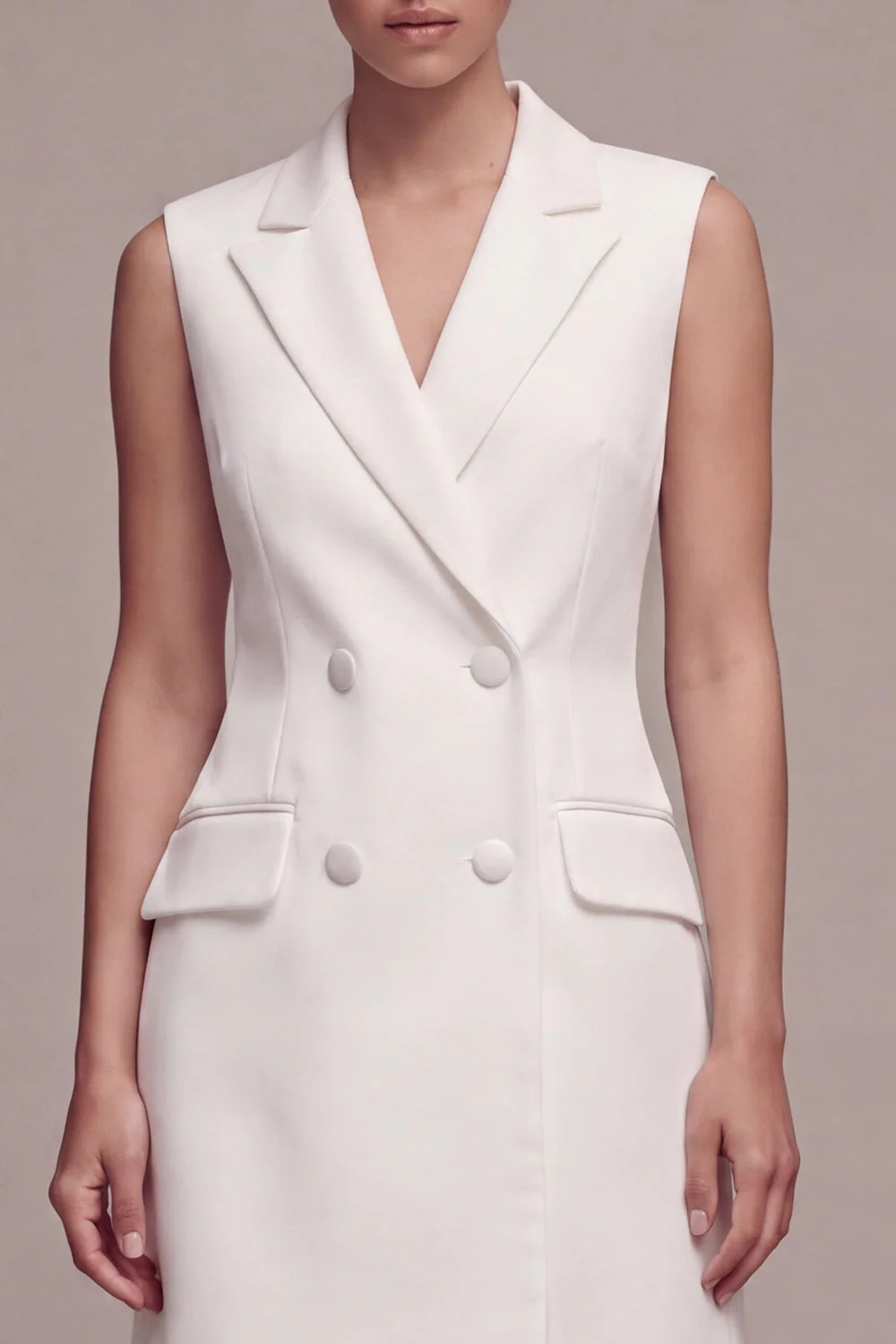 White Double Breasted Peak Lapel Short Blazer Dress - Image 3