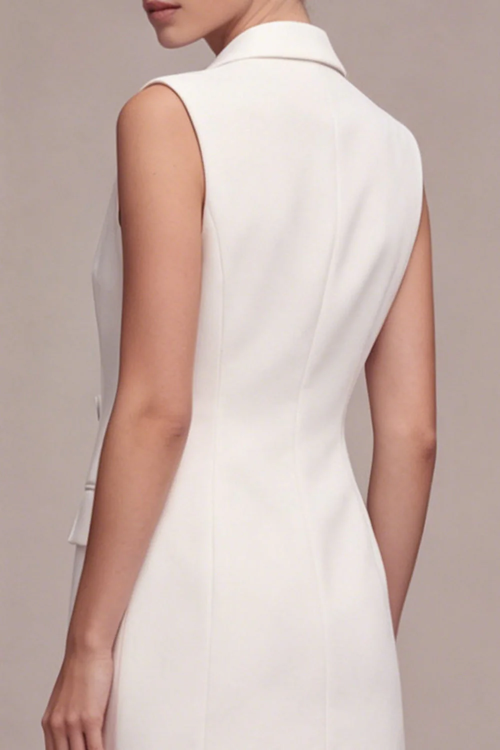 White Double Breasted Peak Lapel Short Blazer Dress - Image 4