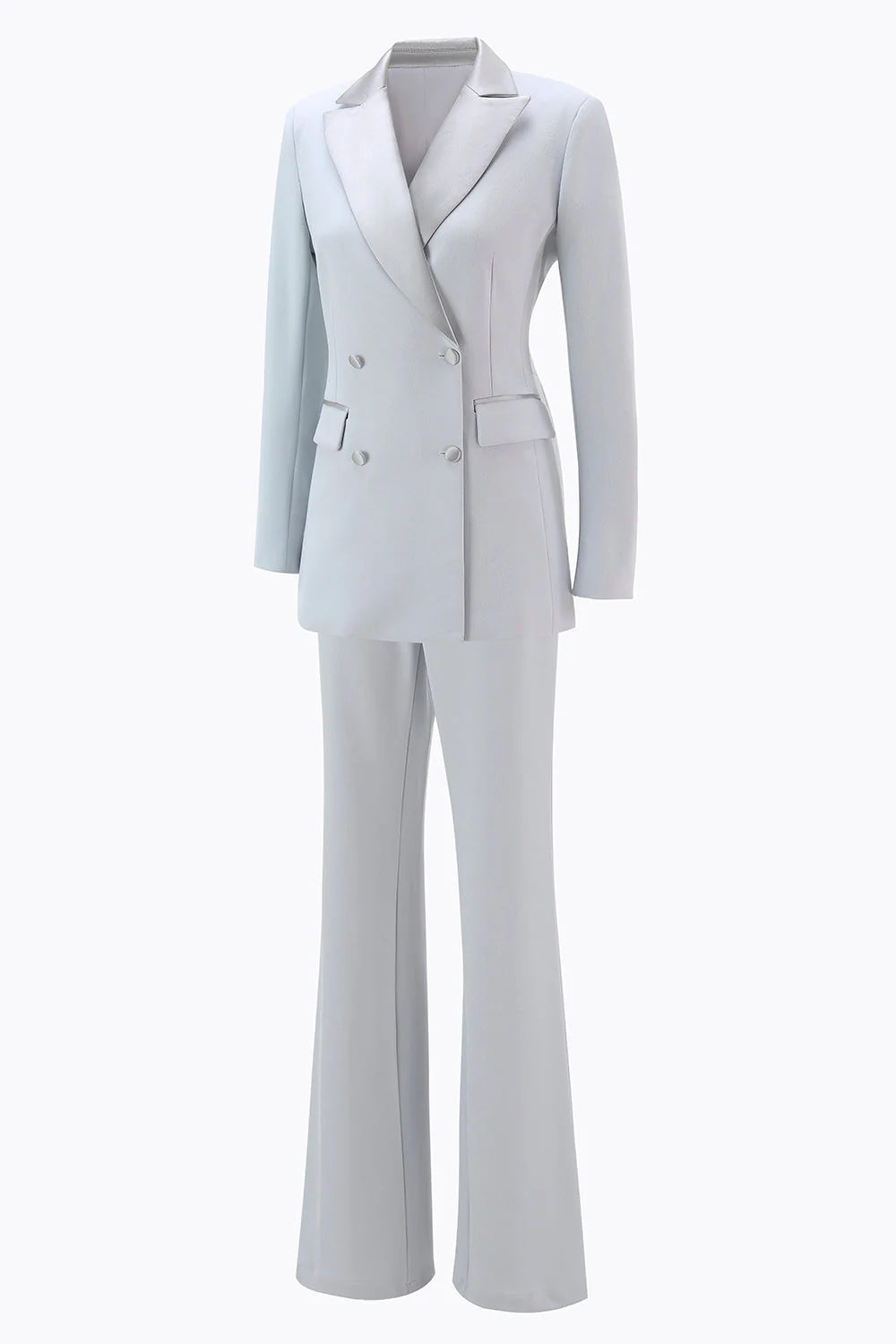 Silver 2 Piece Peak Lapel Double Breasted Slim Fit Women's Suit - Image 3