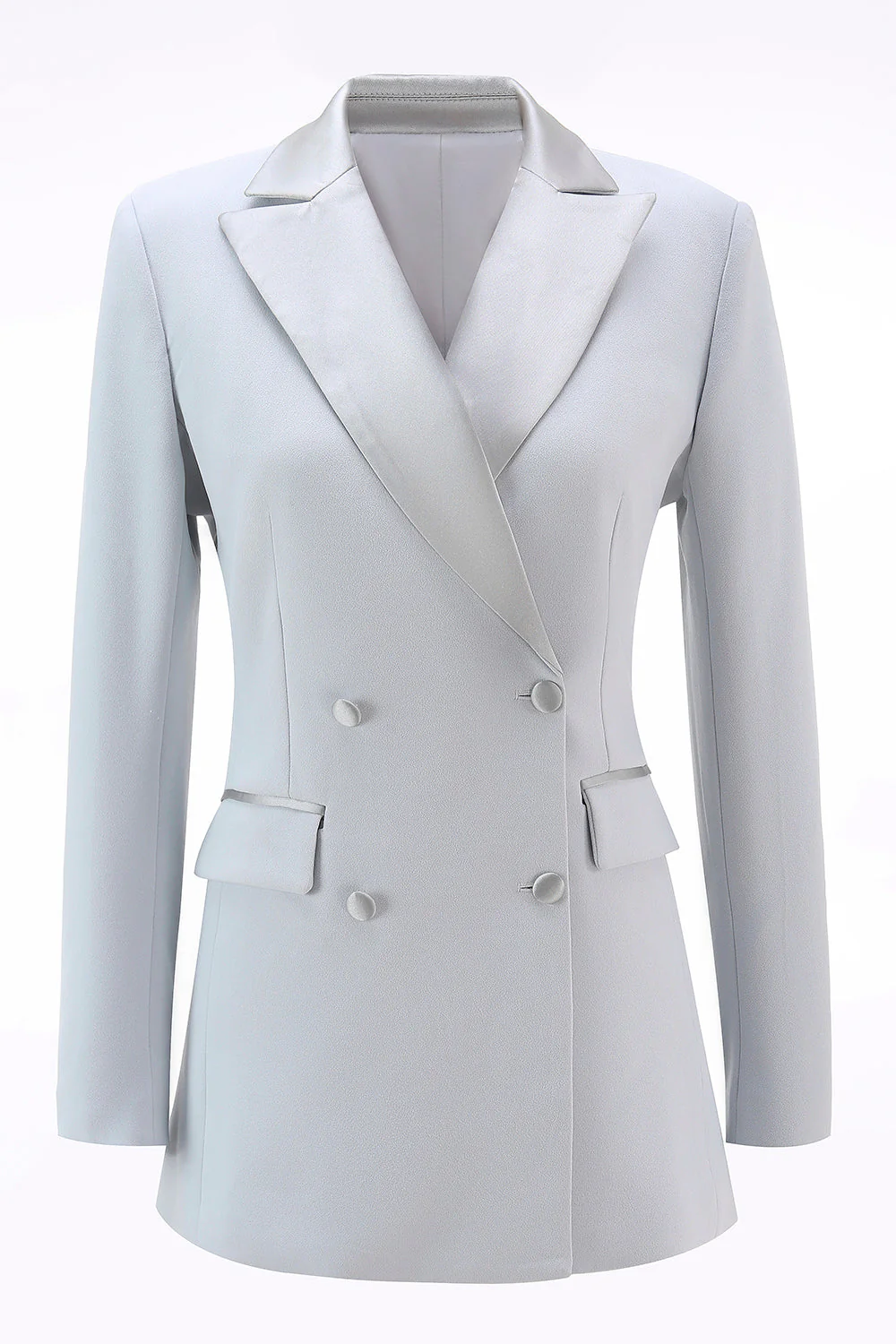 Silver 2 Piece Peak Lapel Double Breasted Slim Fit Women's Suit - Image 4