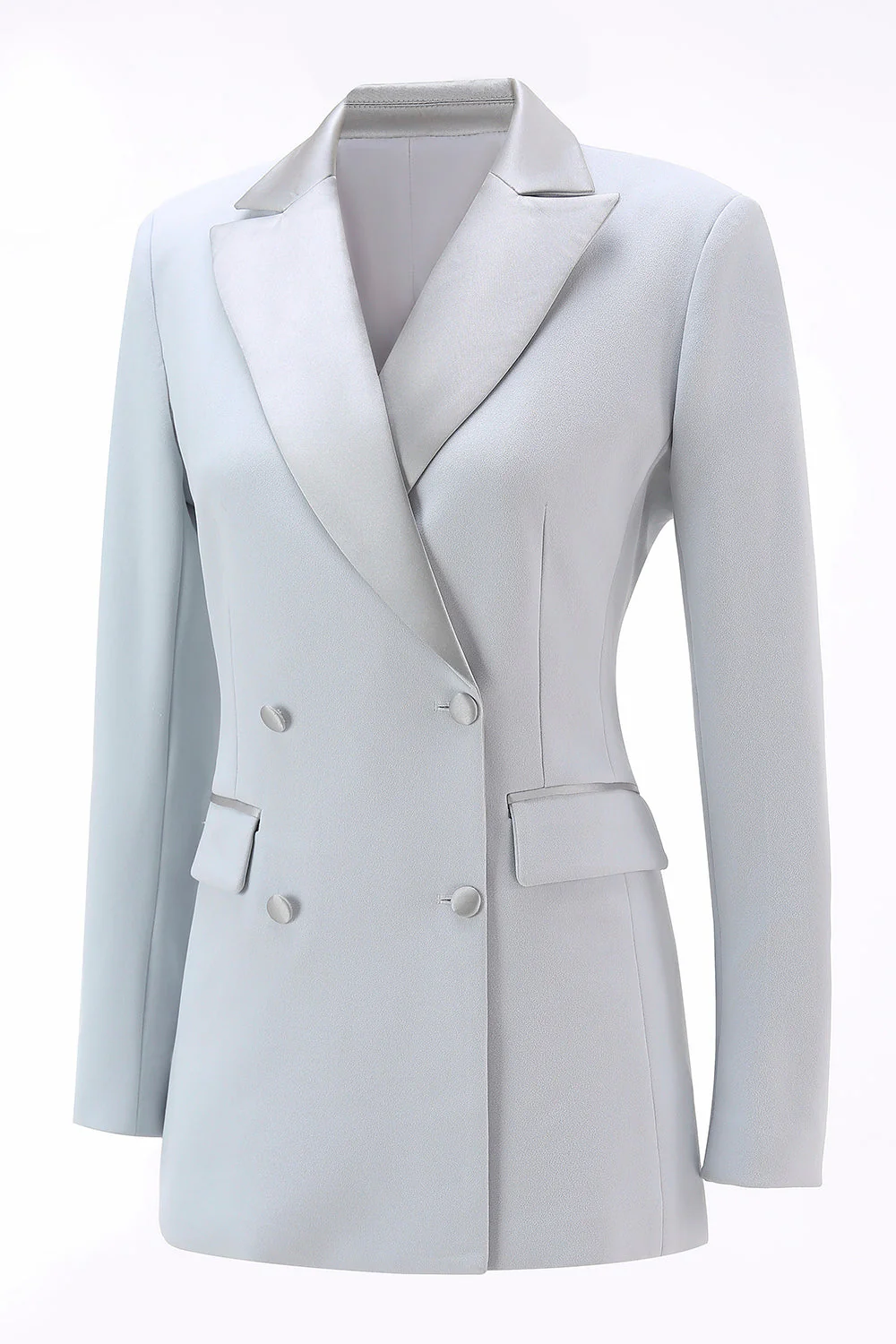 Silver 2 Piece Peak Lapel Double Breasted Slim Fit Women's Suit - Image 6