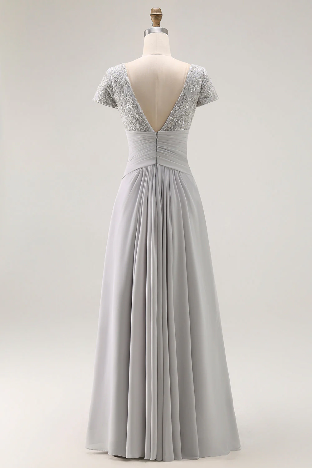 Silver A Line V Neck Ruched Mother Of The Bride Dress - Image 2