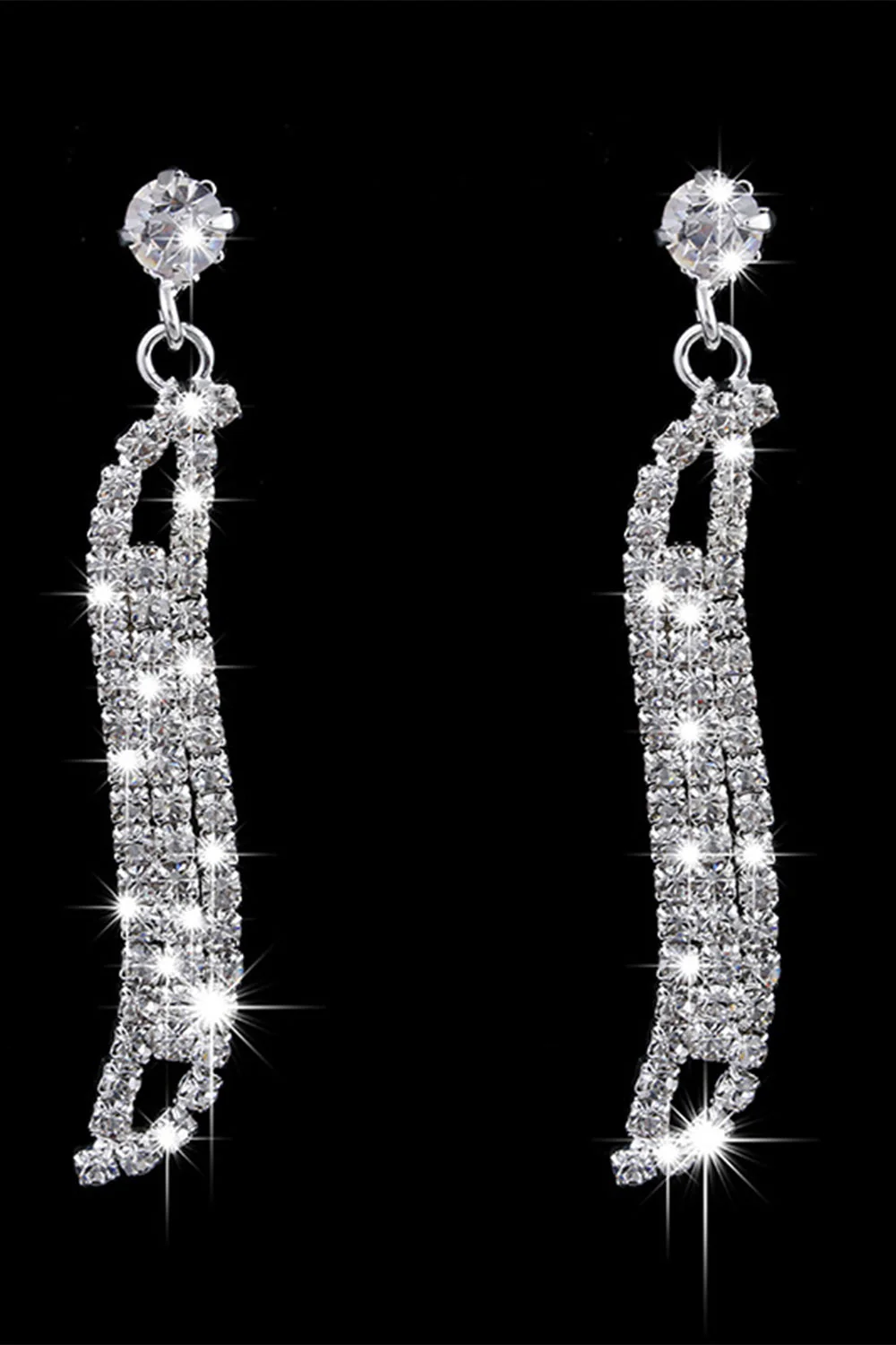 Silver Crystal Necklace Earrings Jewelry Set - Image 3