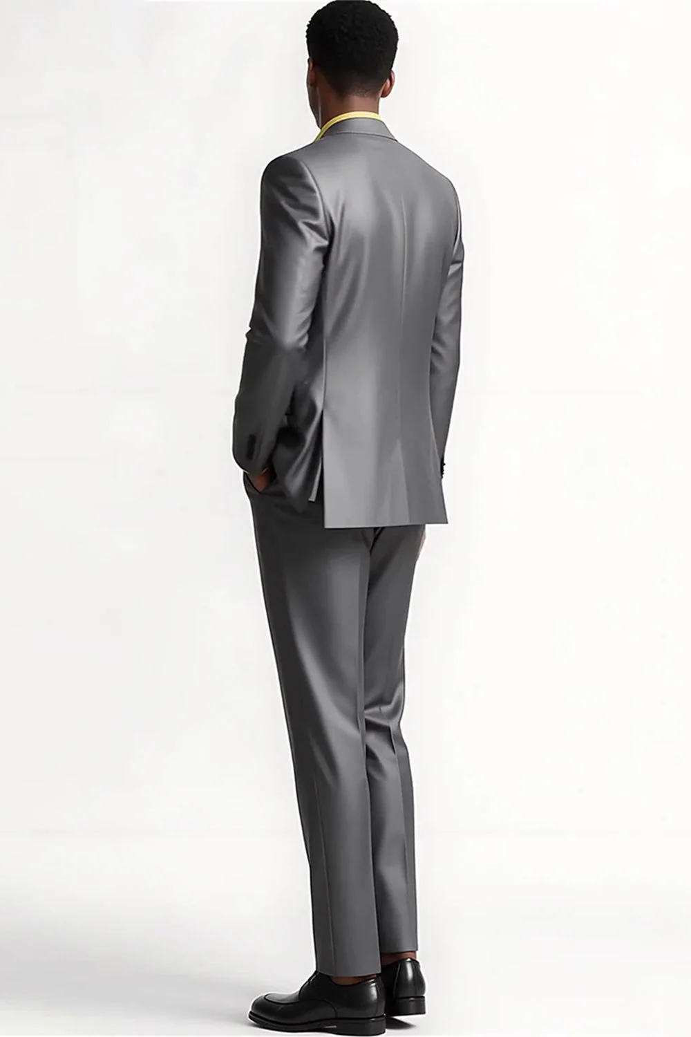 Silver Grey 2 Piece Peak Lapel Slim Fit Men Formal Suits - Image 3