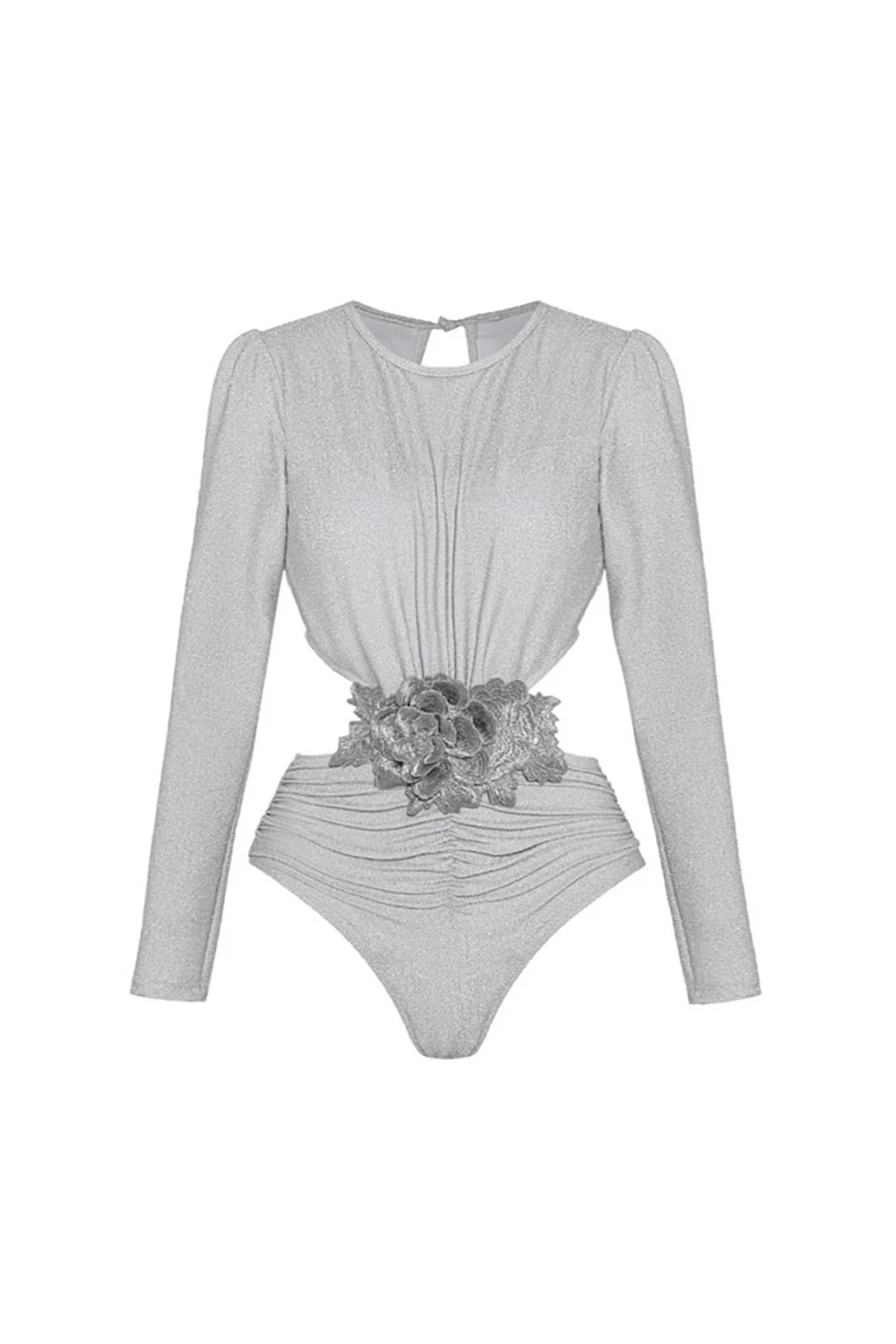 Silver Long Sleeves 2 Piece Swimsuit with Beach Dress - Image 2