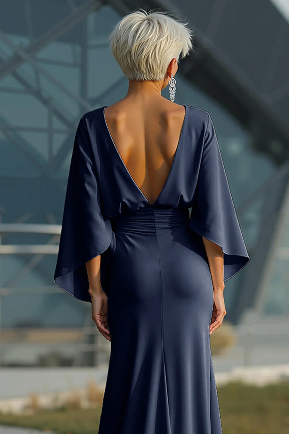 Silver Sheath 3/4 Sleeves Long Mother of the Bride Dress with Pockets - Image 10