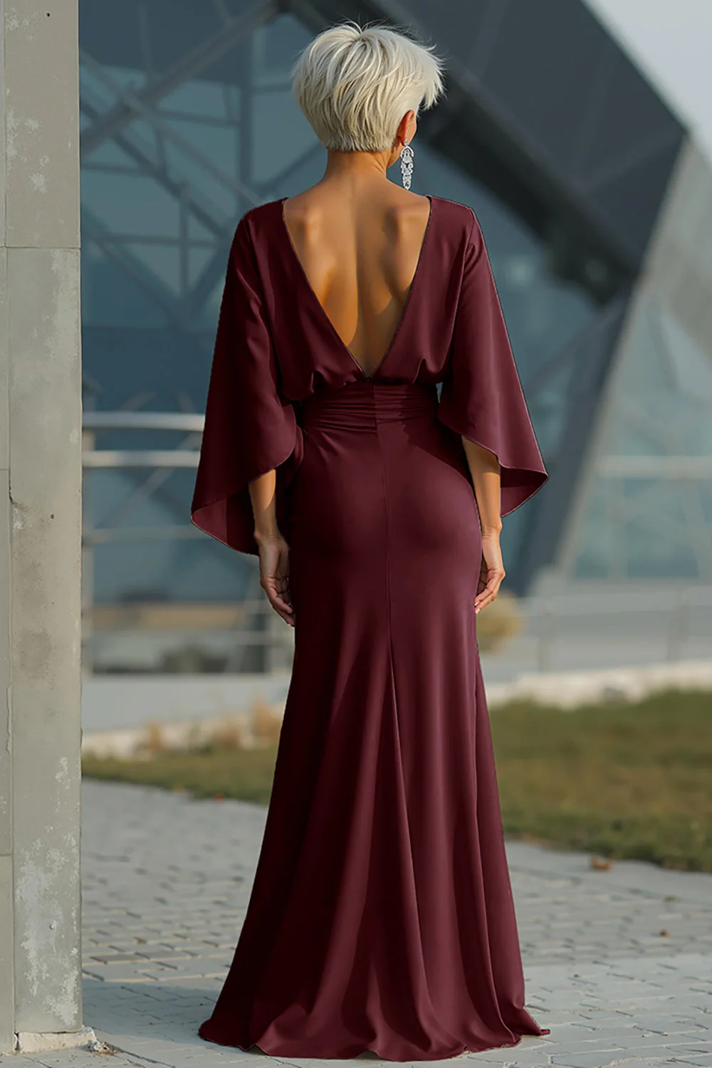 Silver Sheath 3/4 Sleeves Long Mother of the Bride Dress with Pockets - Image 14