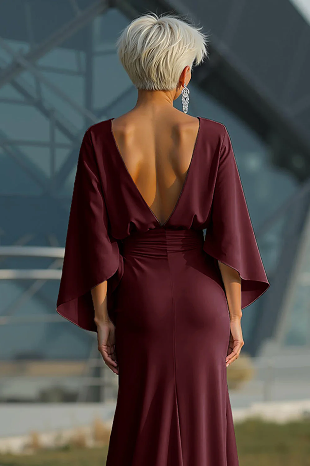Silver Sheath 3/4 Sleeves Long Mother of the Bride Dress with Pockets - Image 16