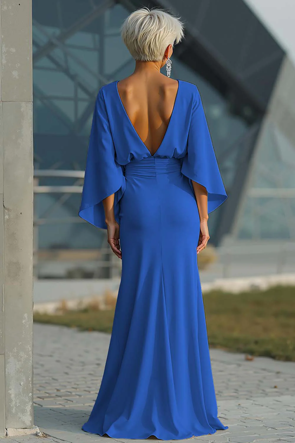 Silver Sheath 3/4 Sleeves Long Mother of the Bride Dress with Pockets - Image 18