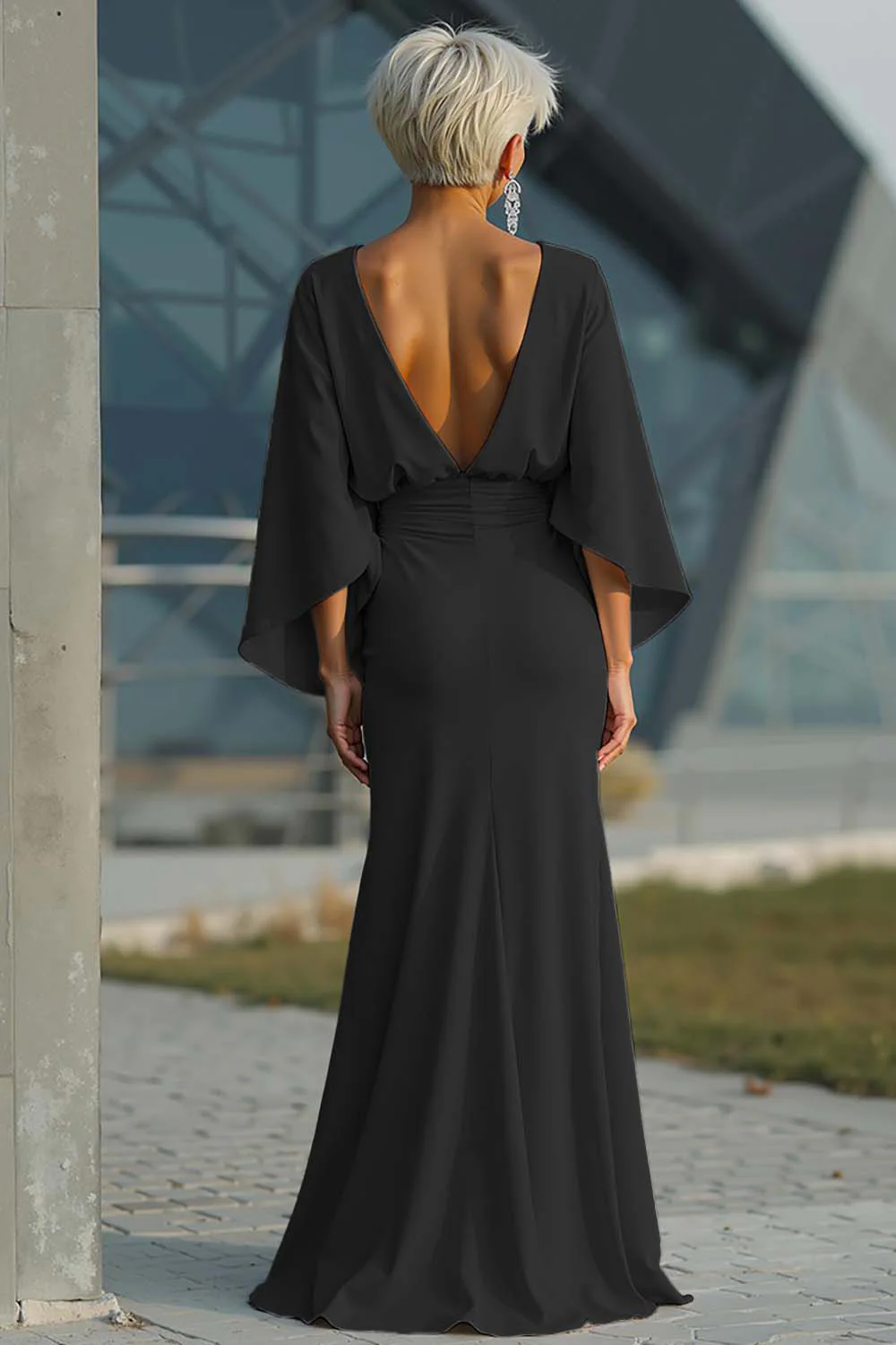Silver Sheath 3/4 Sleeves Long Mother of the Bride Dress with Pockets - Image 20