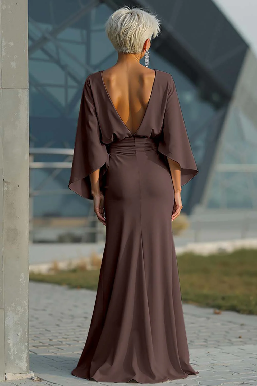 Silver Sheath 3/4 Sleeves Long Mother of the Bride Dress with Pockets - Image 23