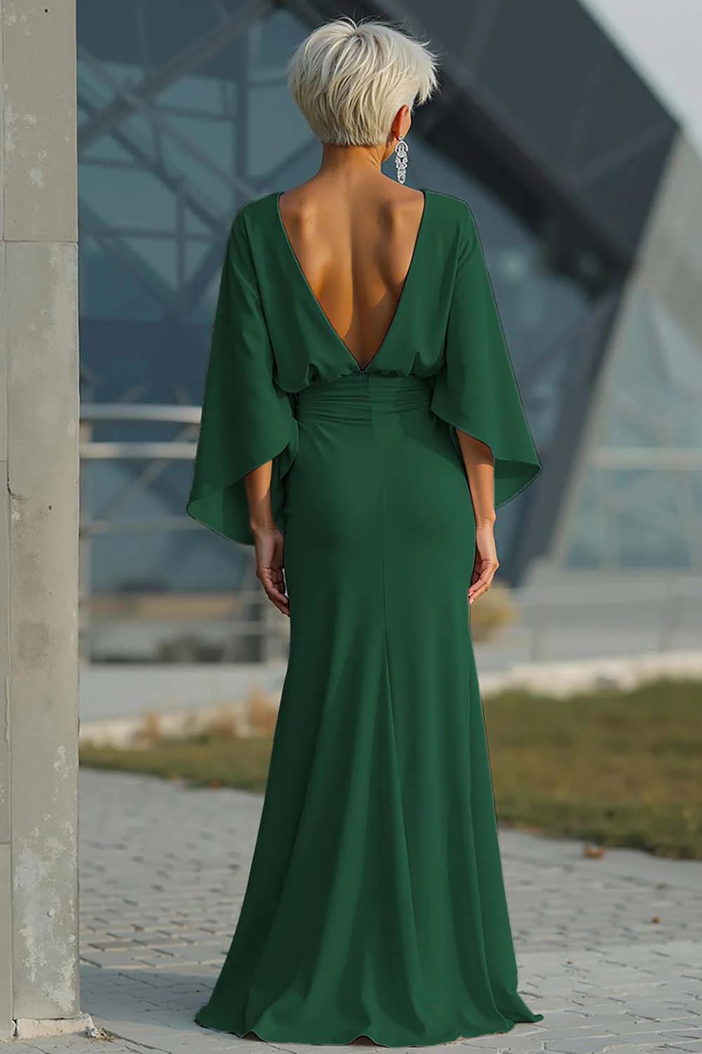 Silver Sheath 3/4 Sleeves Long Mother of the Bride Dress with Pockets - Image 25
