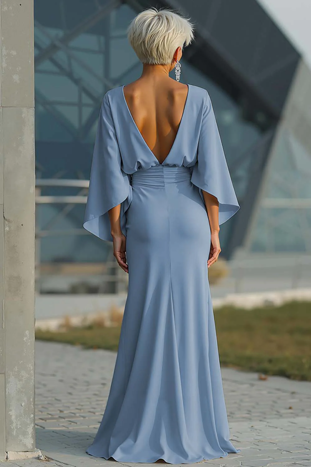Silver Sheath 3/4 Sleeves Long Mother of the Bride Dress with Pockets - Image 29
