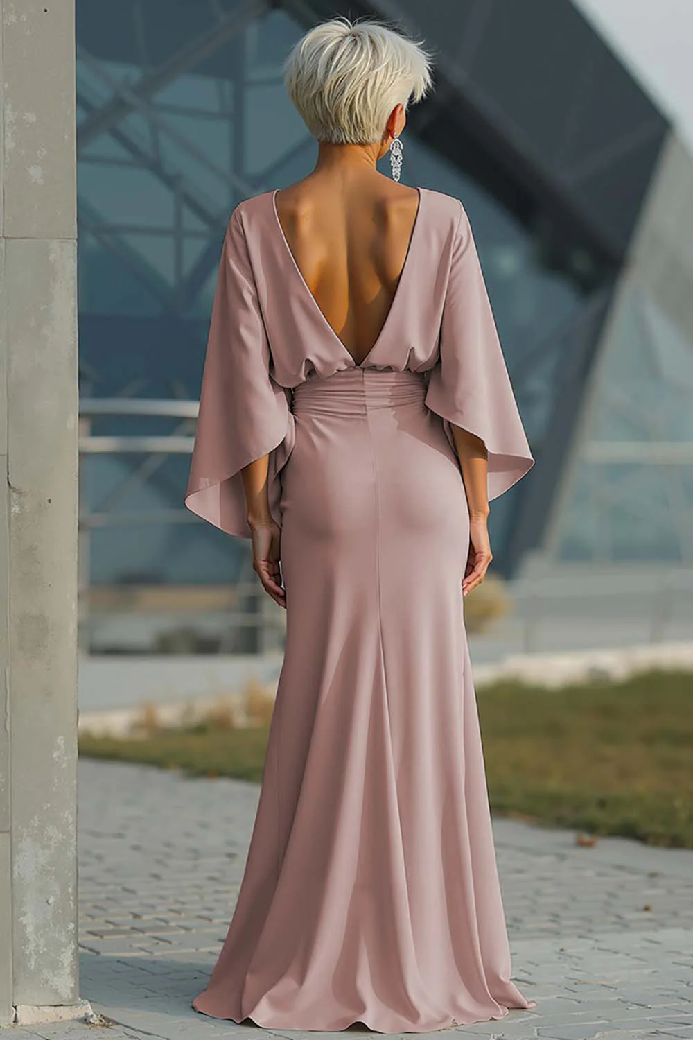 Silver Sheath 3/4 Sleeves Long Mother of the Bride Dress with Pockets - Image 31