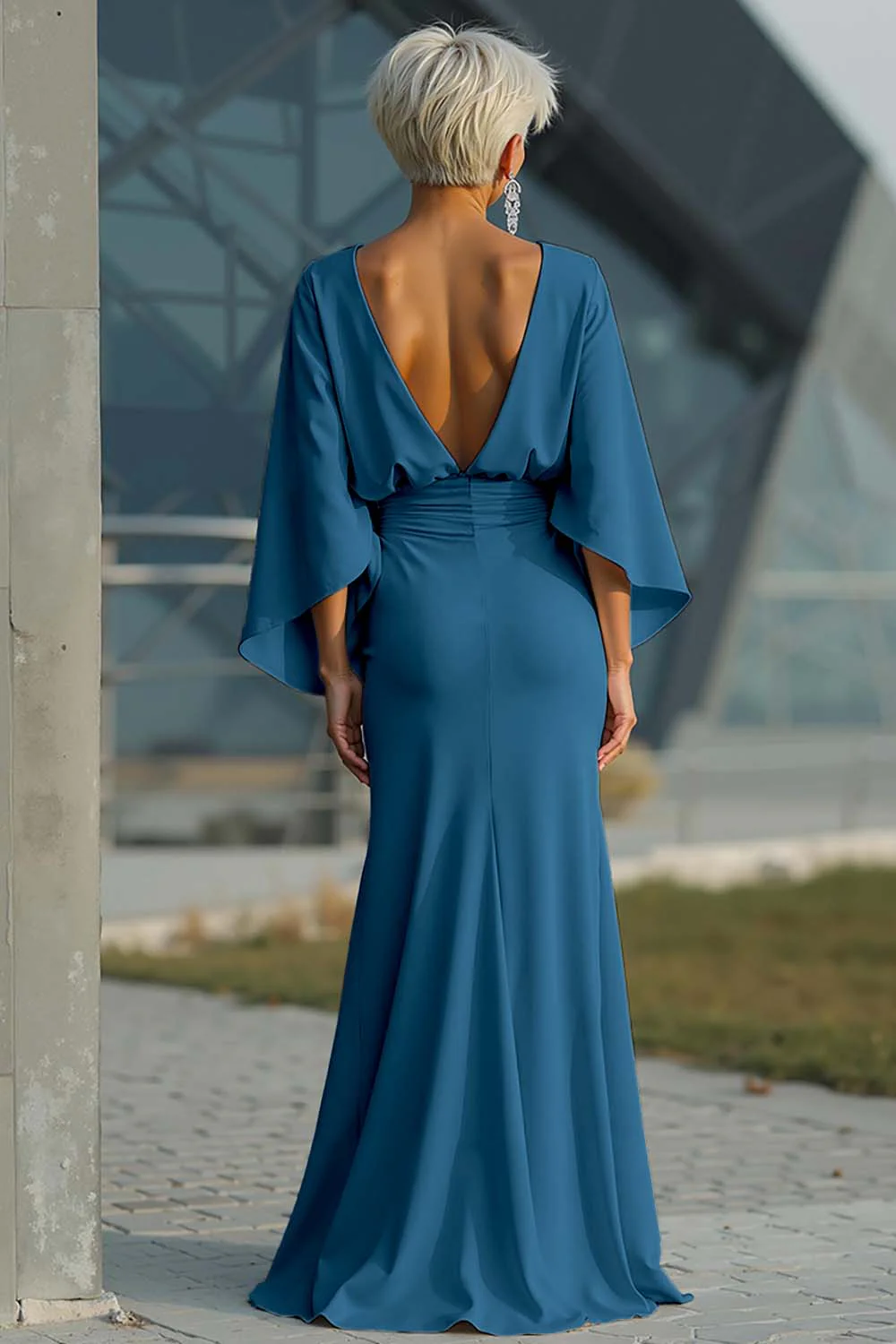 Silver Sheath 3/4 Sleeves Long Mother of the Bride Dress with Pockets - Image 33
