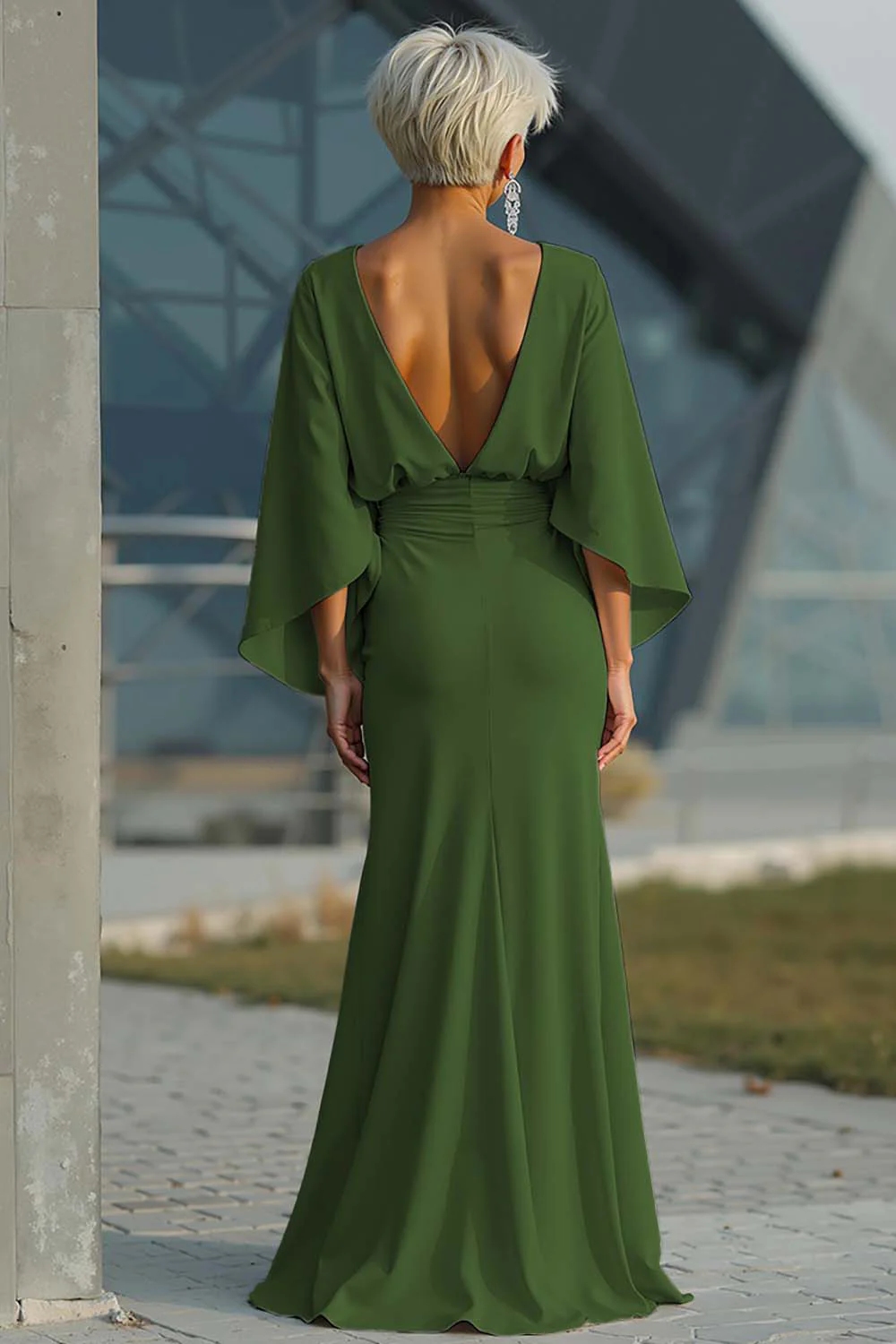 Silver Sheath 3/4 Sleeves Long Mother of the Bride Dress with Pockets - Image 35