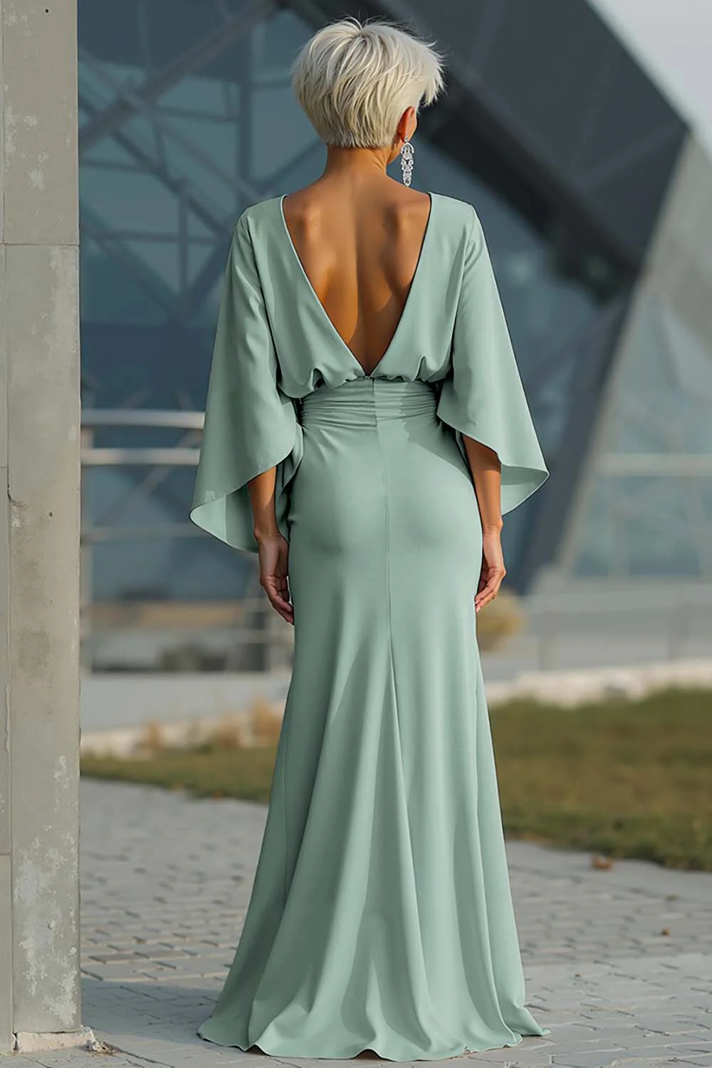 Silver Sheath 3/4 Sleeves Long Mother of the Bride Dress with Pockets - Image 37