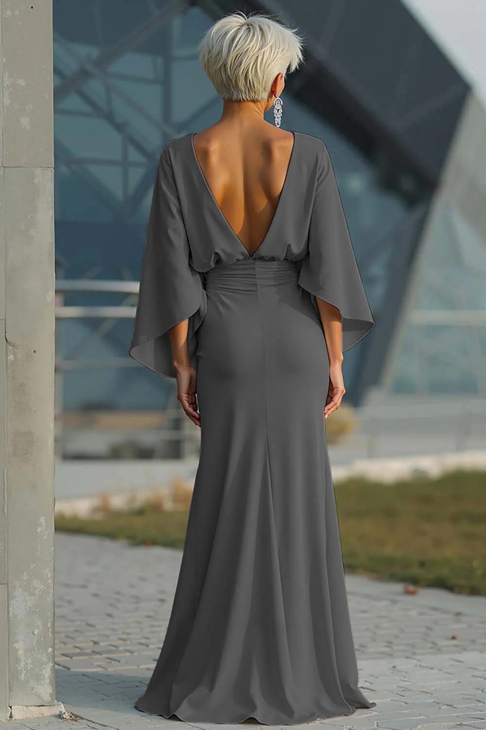 Silver Sheath 3/4 Sleeves Long Mother of the Bride Dress with Pockets - Image 39