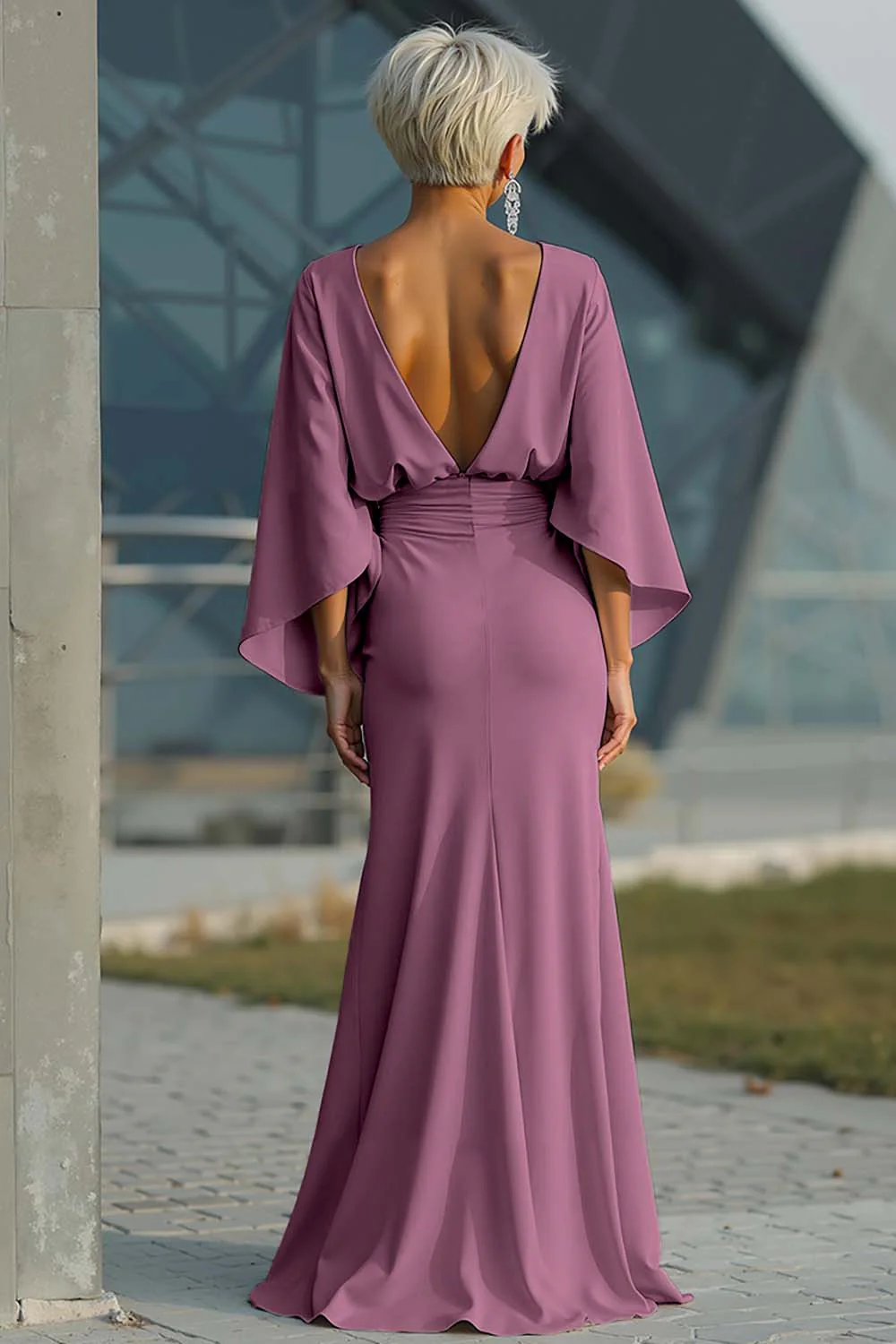 Silver Sheath 3/4 Sleeves Long Mother of the Bride Dress with Pockets - Image 41