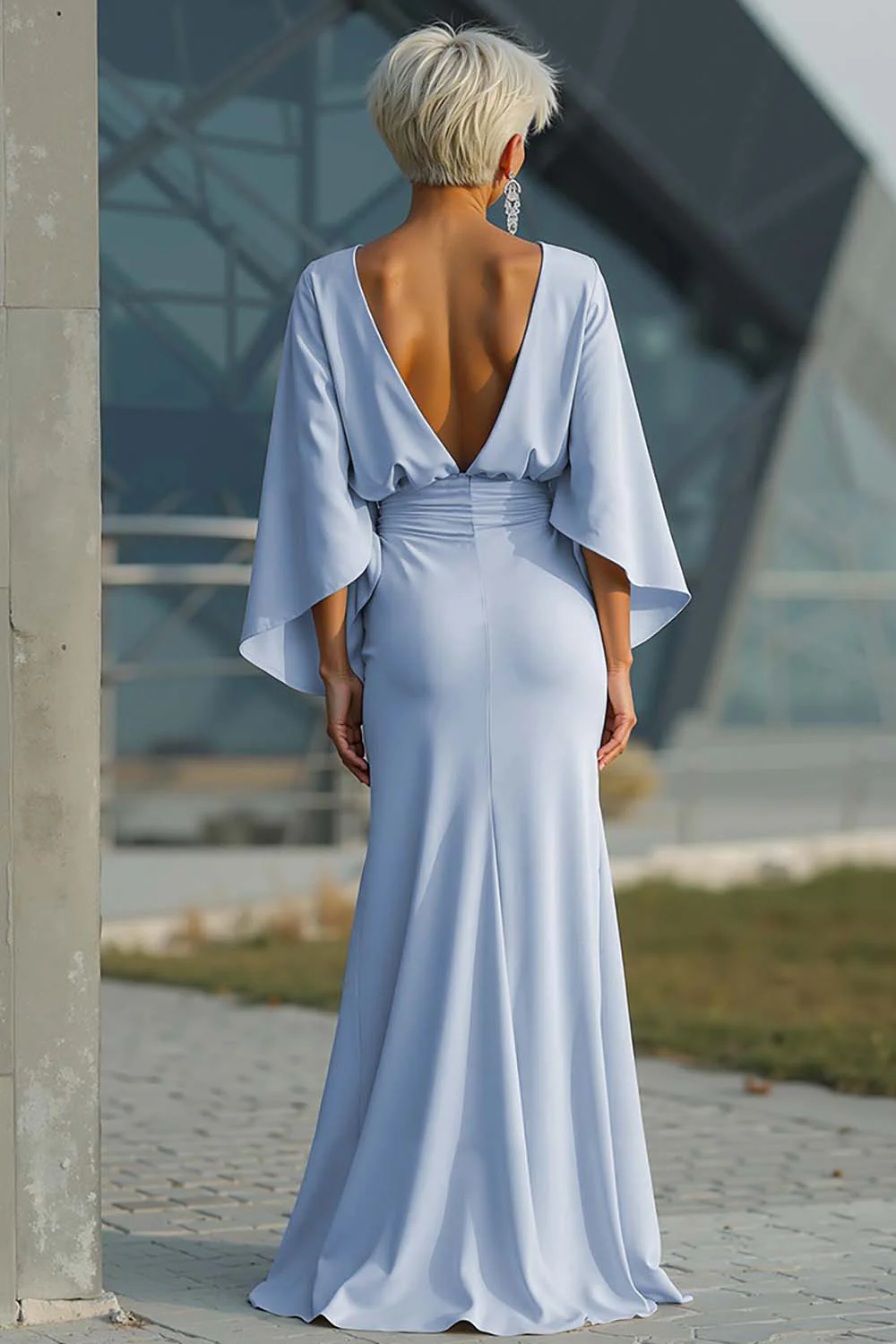 Silver Sheath 3/4 Sleeves Long Mother of the Bride Dress with Pockets - Image 43