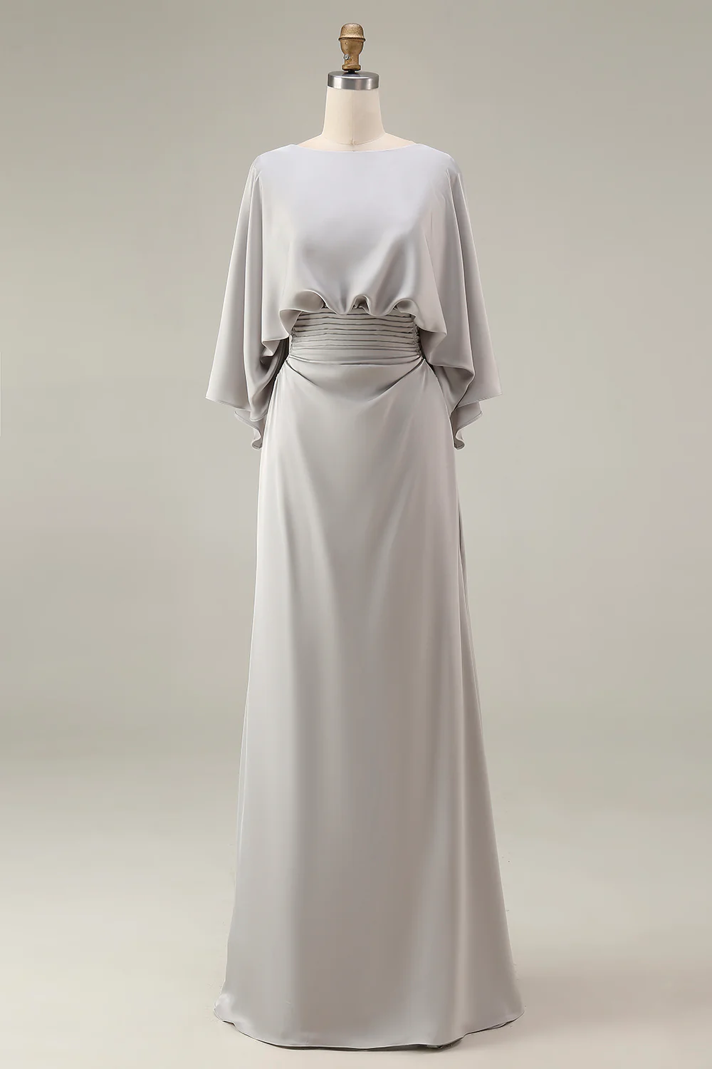Silver Sheath 3/4 Sleeves Long Mother of the Bride Dress with Pockets - Image 5