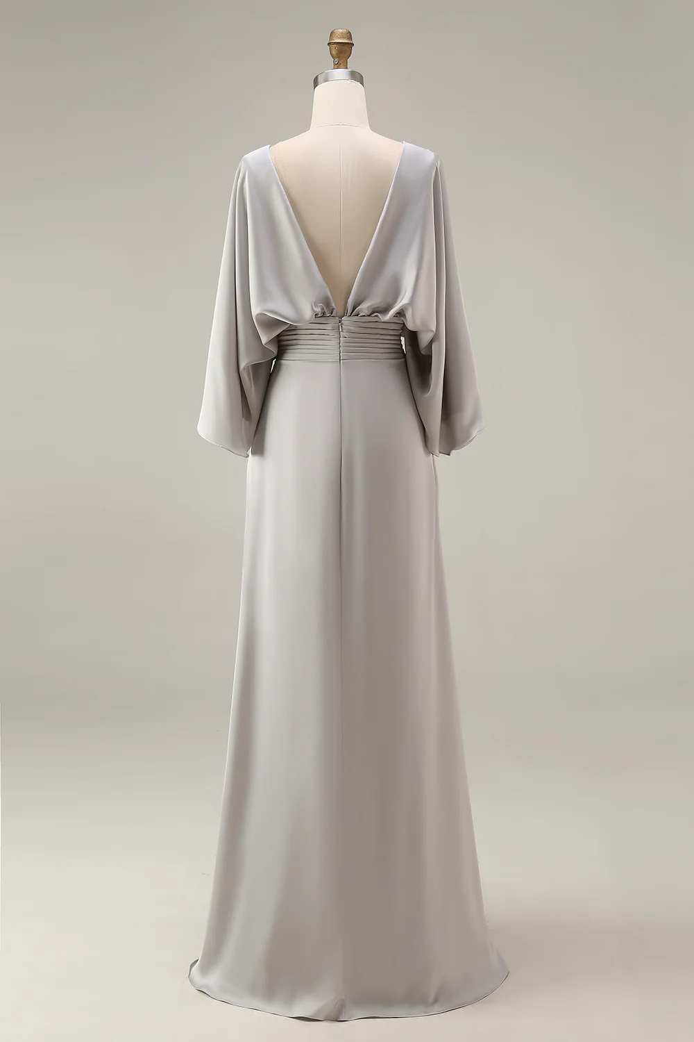 Silver Sheath 3/4 Sleeves Long Mother of the Bride Dress with Pockets - Image 6