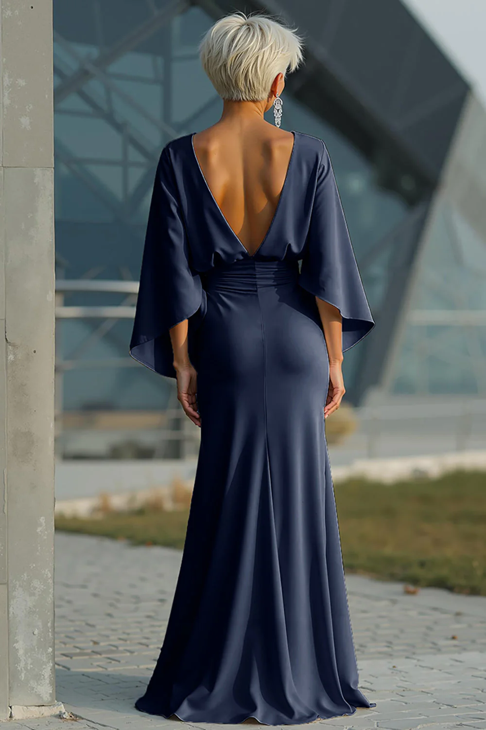 Silver Sheath 3/4 Sleeves Long Mother of the Bride Dress with Pockets - Image 8