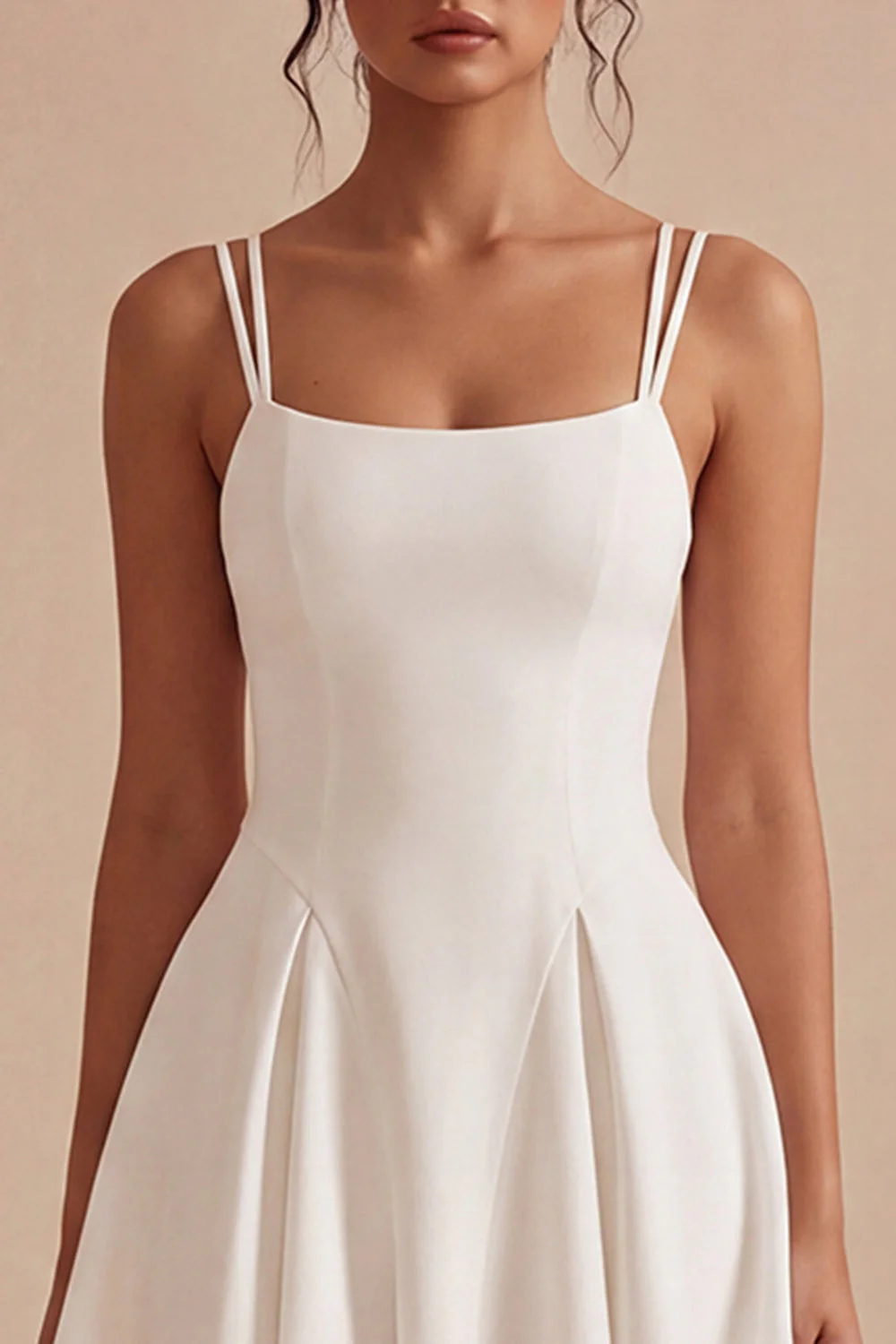White A Line Spaghetti Straps Simple Graduation Dress - Image 3