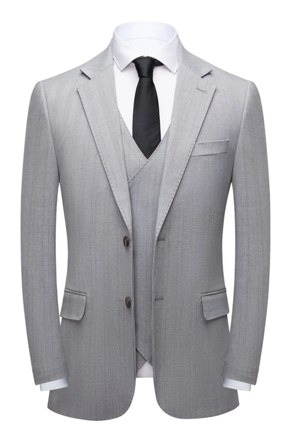 Simple Grey Shawl Lapel 3 Piece Men's Suit Set - Image 3