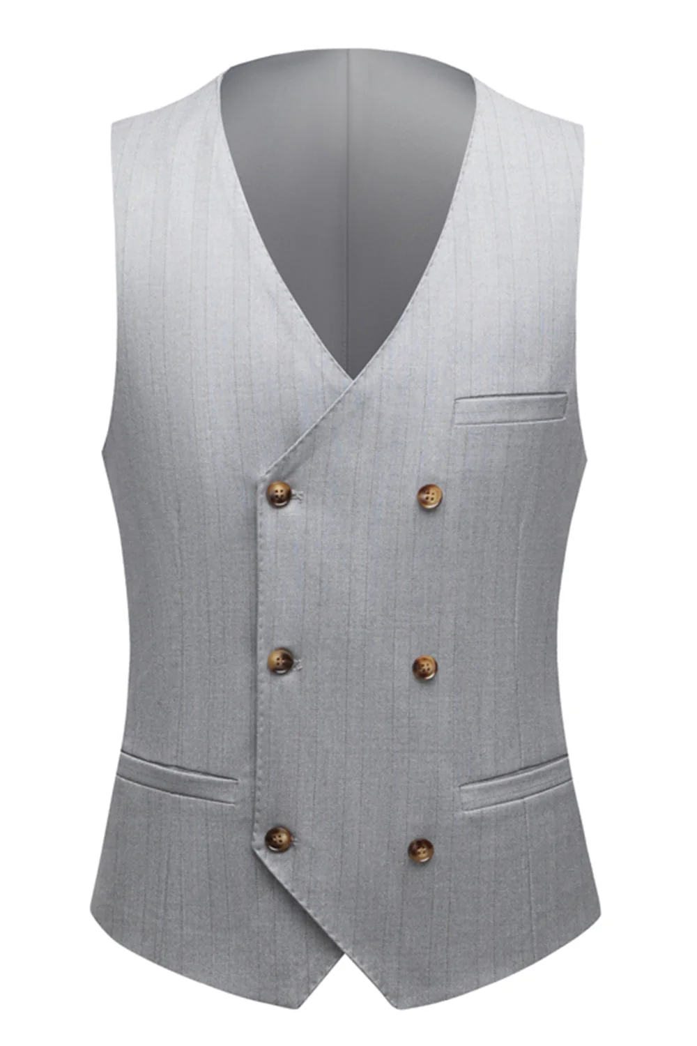 Simple Grey Shawl Lapel 3 Piece Men's Suit Set - Image 6