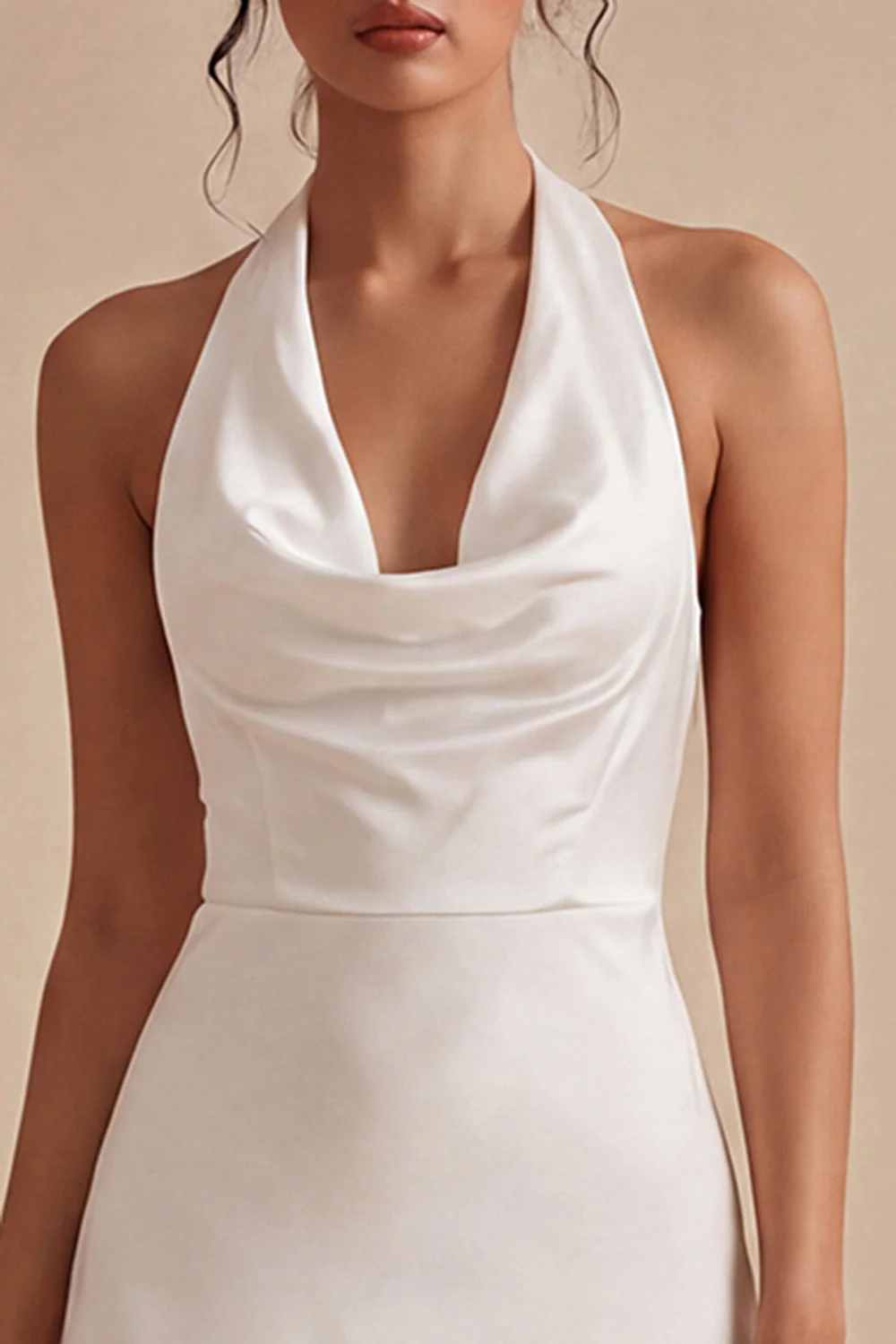 Halter Bodycon Simple Little White Dress - Image 3