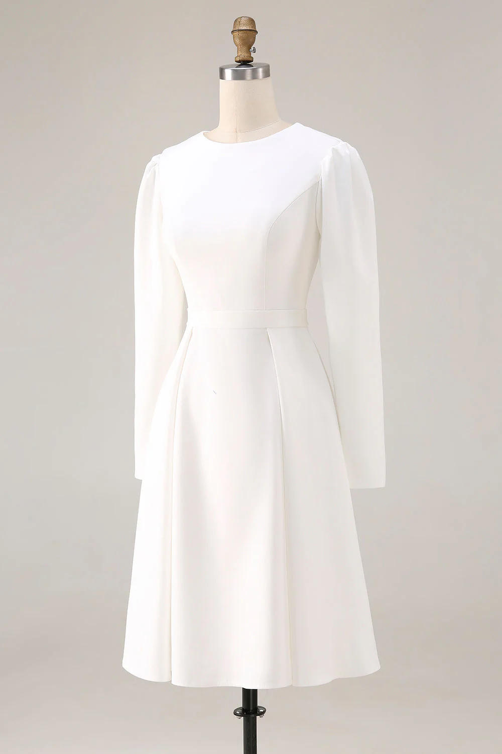 Simple Ivory A-Line Satin Midi Engagement Dress - Image 5