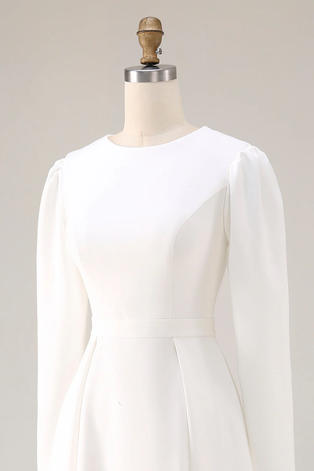 Simple Ivory A-Line Satin Midi Engagement Dress - Image 6
