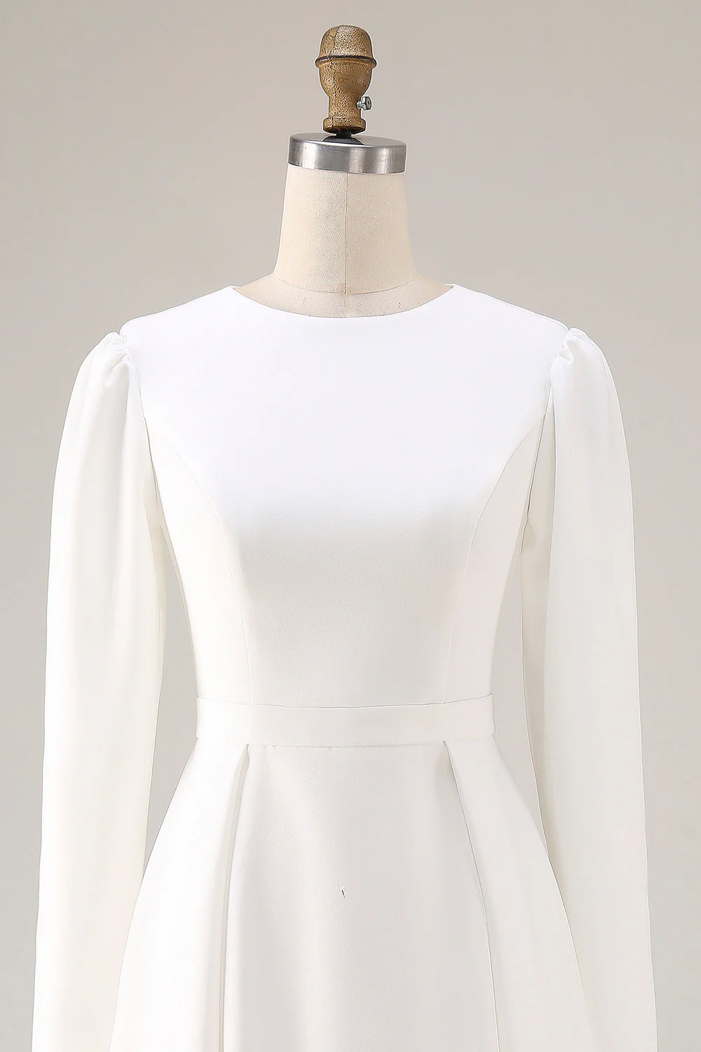 Simple Ivory A-Line Satin Midi Engagement Dress - Image 8