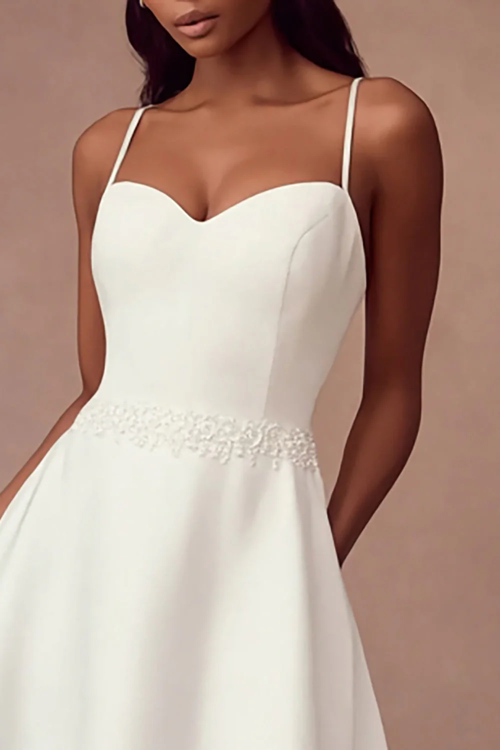 Simple White A Line Satin Spaghetti Straps Wedding Dress - Image 2