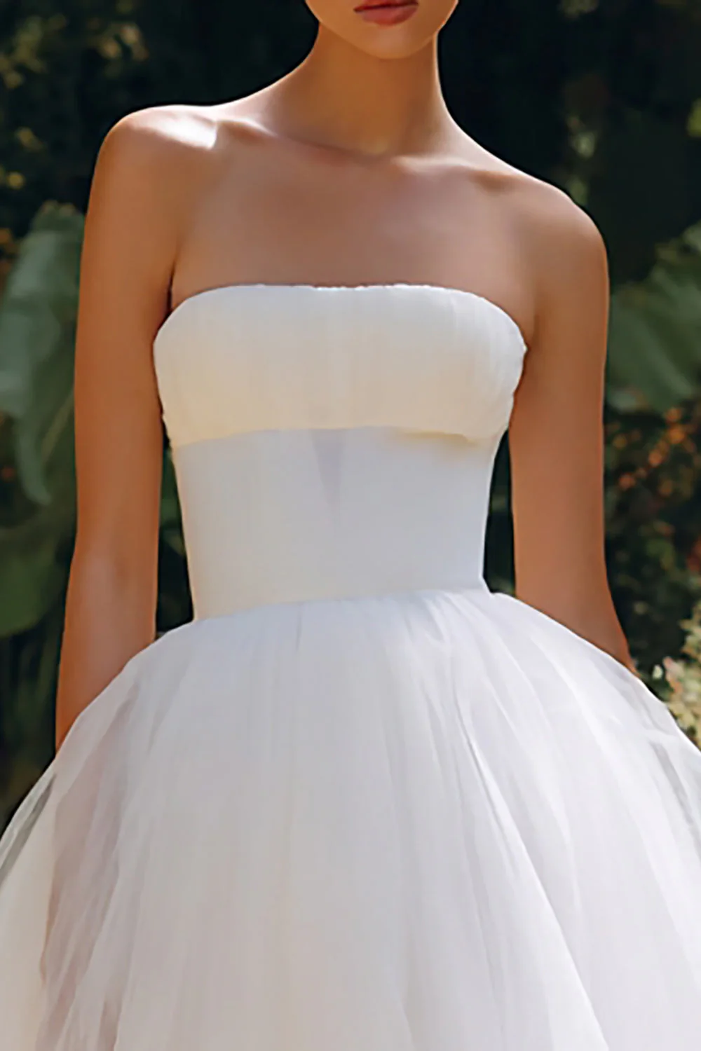 Simple White Strapless Tulle Maxi Engagement Dress - Image 2