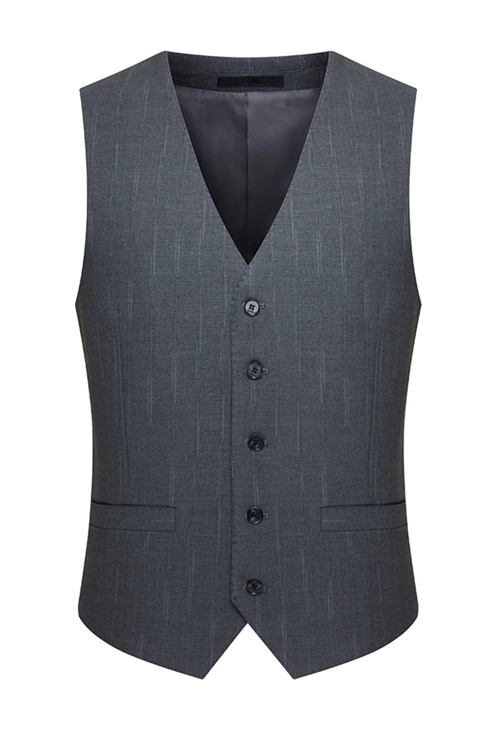 Single Breasted Grey Notched Lapel Men's 3 Piece Suits - Image 5