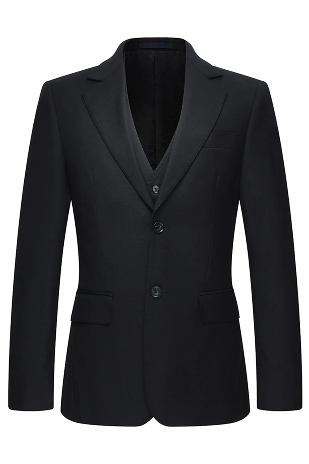 Single Breasted Notched Lapel Black 3 Piece Men's Suits - Image 2
