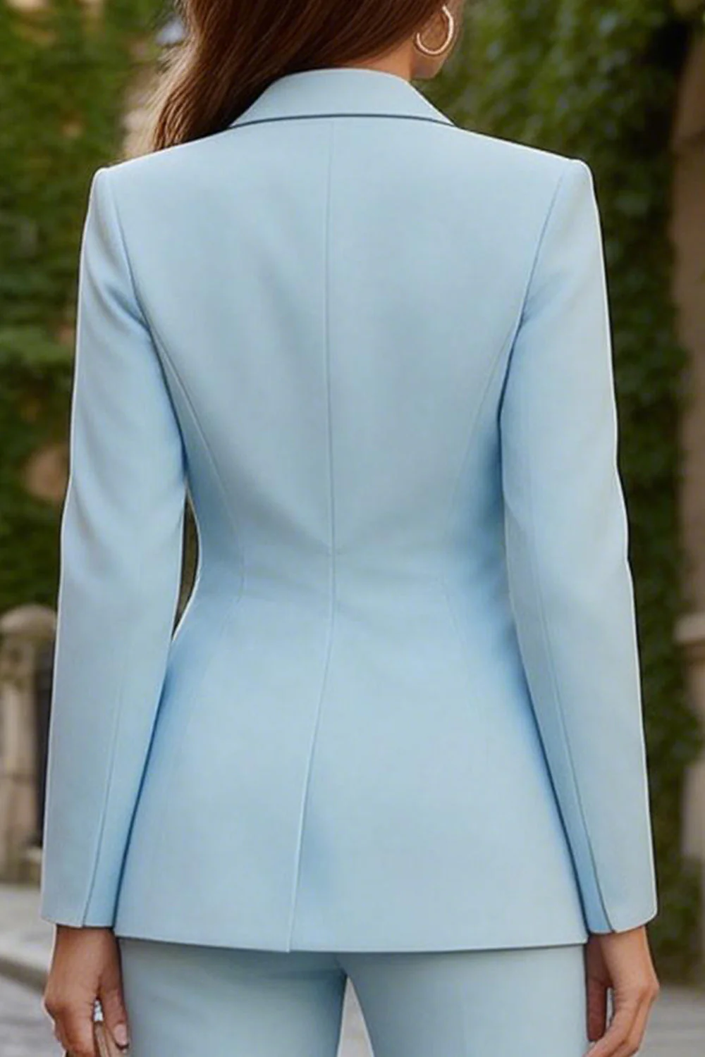 Sky Blue 2 Piece Peak Lapel One Button Women's Work Suits - Image 4