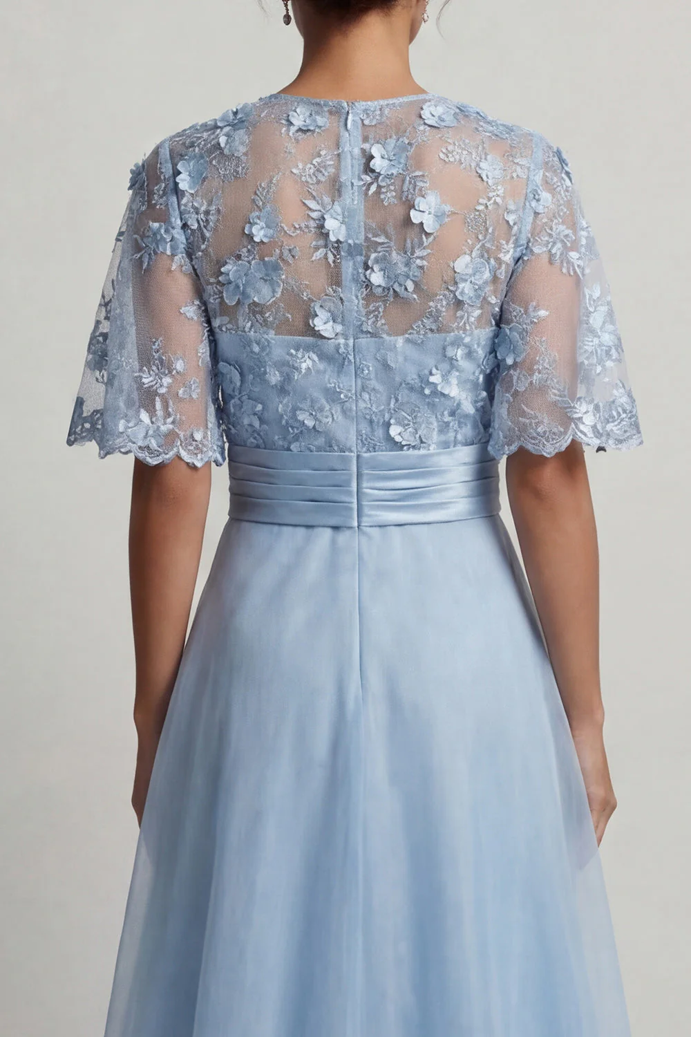 Sky Blue Chiffon A Line Half Sleeves Long Mother of the Bride Dress with 3D Flowers - Image 5