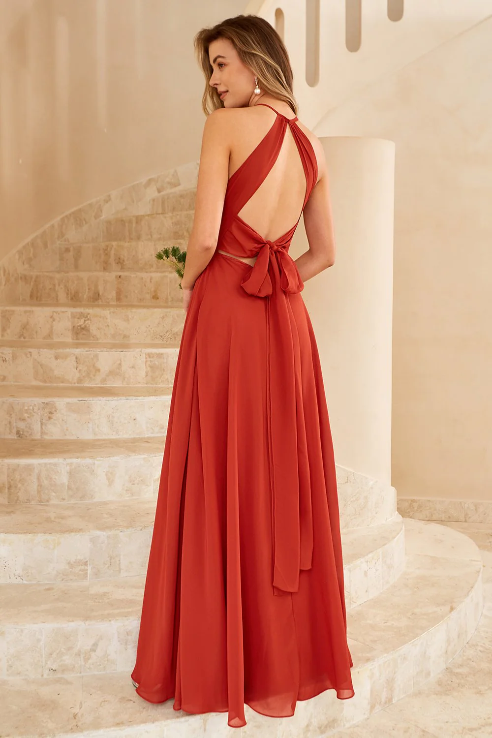 Sky Blue Long Chiffon Bridesmaid Dress with Slit - Image 7