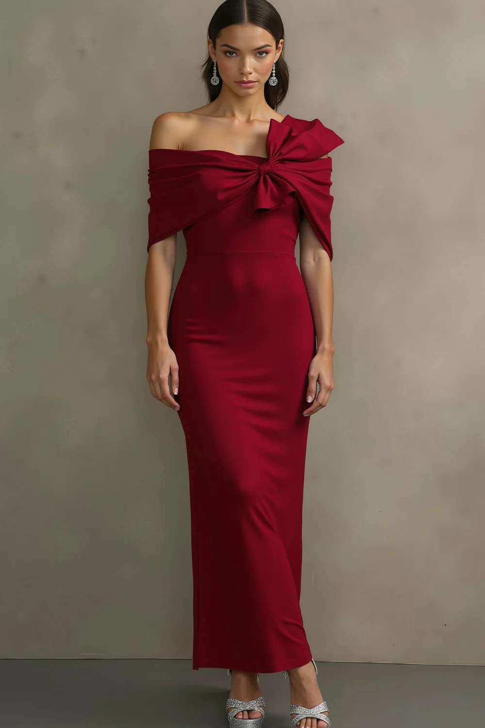Sky Blue Mermaid Off the Shoulder Long Formal Dress with Bow - Image 3